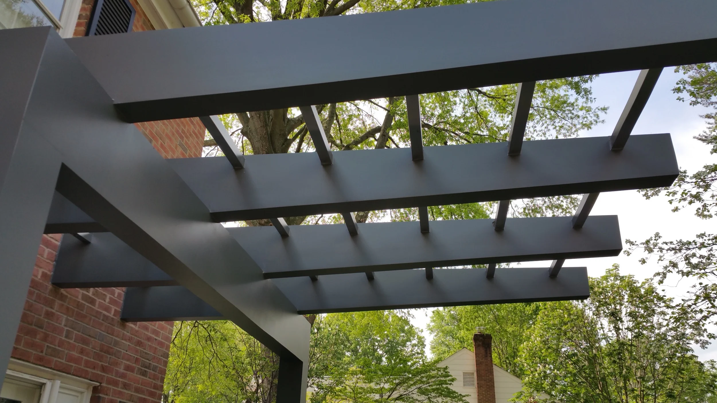 Close-up of painted steel and synthetic materials.