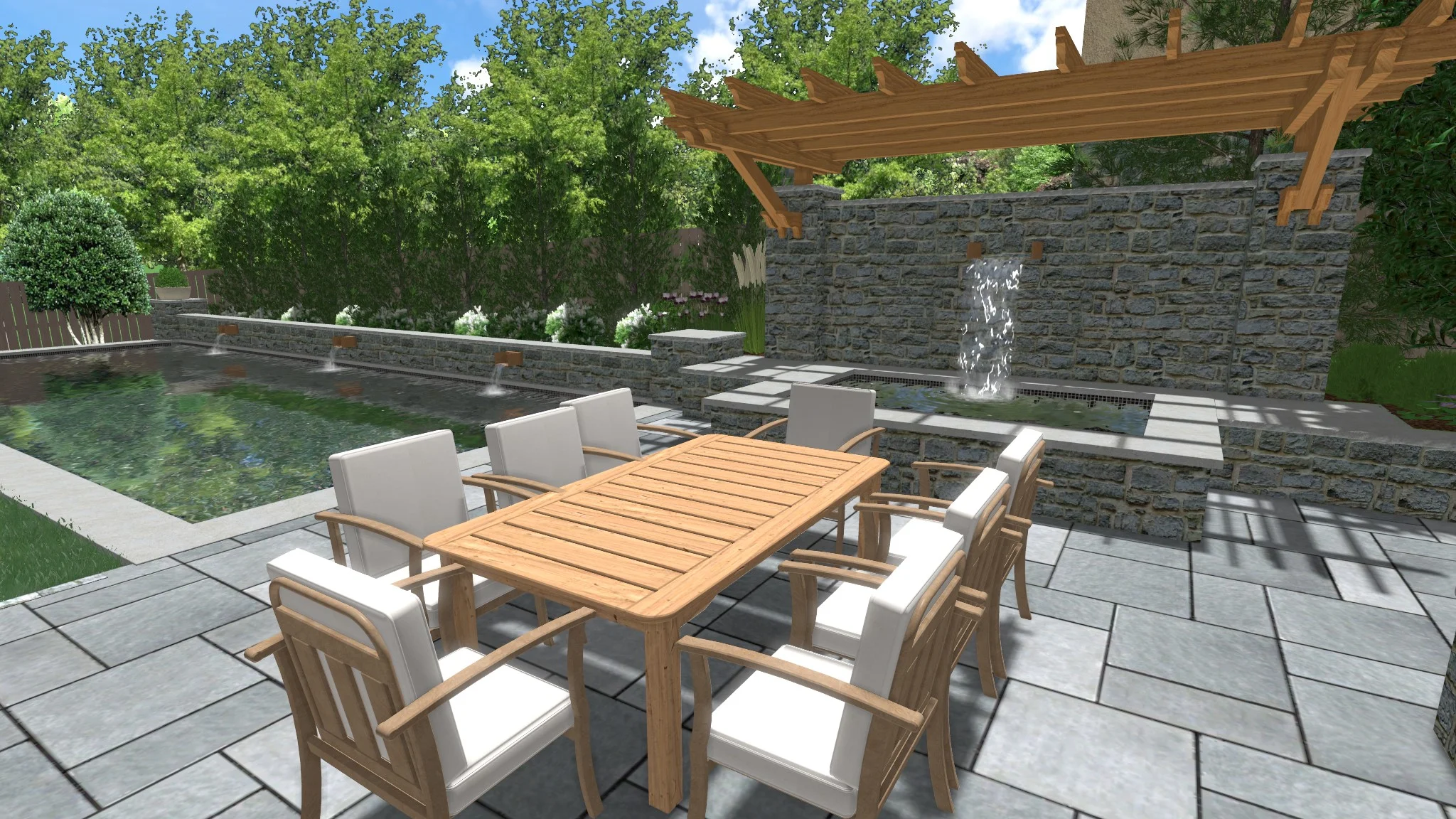 3D model of pool, spa and dining area 