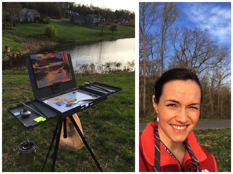 Squinting into the sun while painting my first piece at Augusta during a sunrise. Note the major easel upgrade —it's a Strada easel and I am thrilled with it.