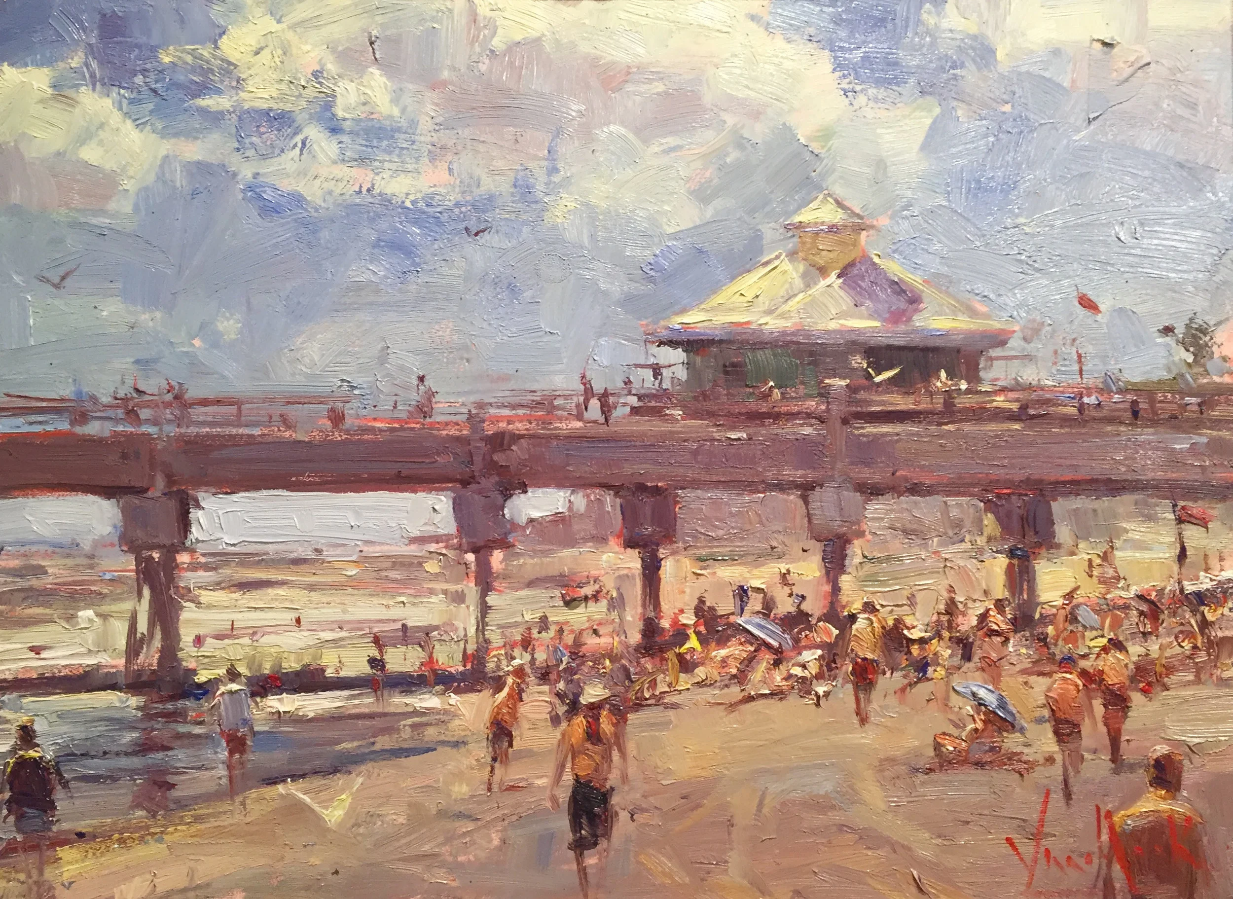 "At the Pier," by George Van Hook, 2016, oil, 12 x 16 in. Grand Prize