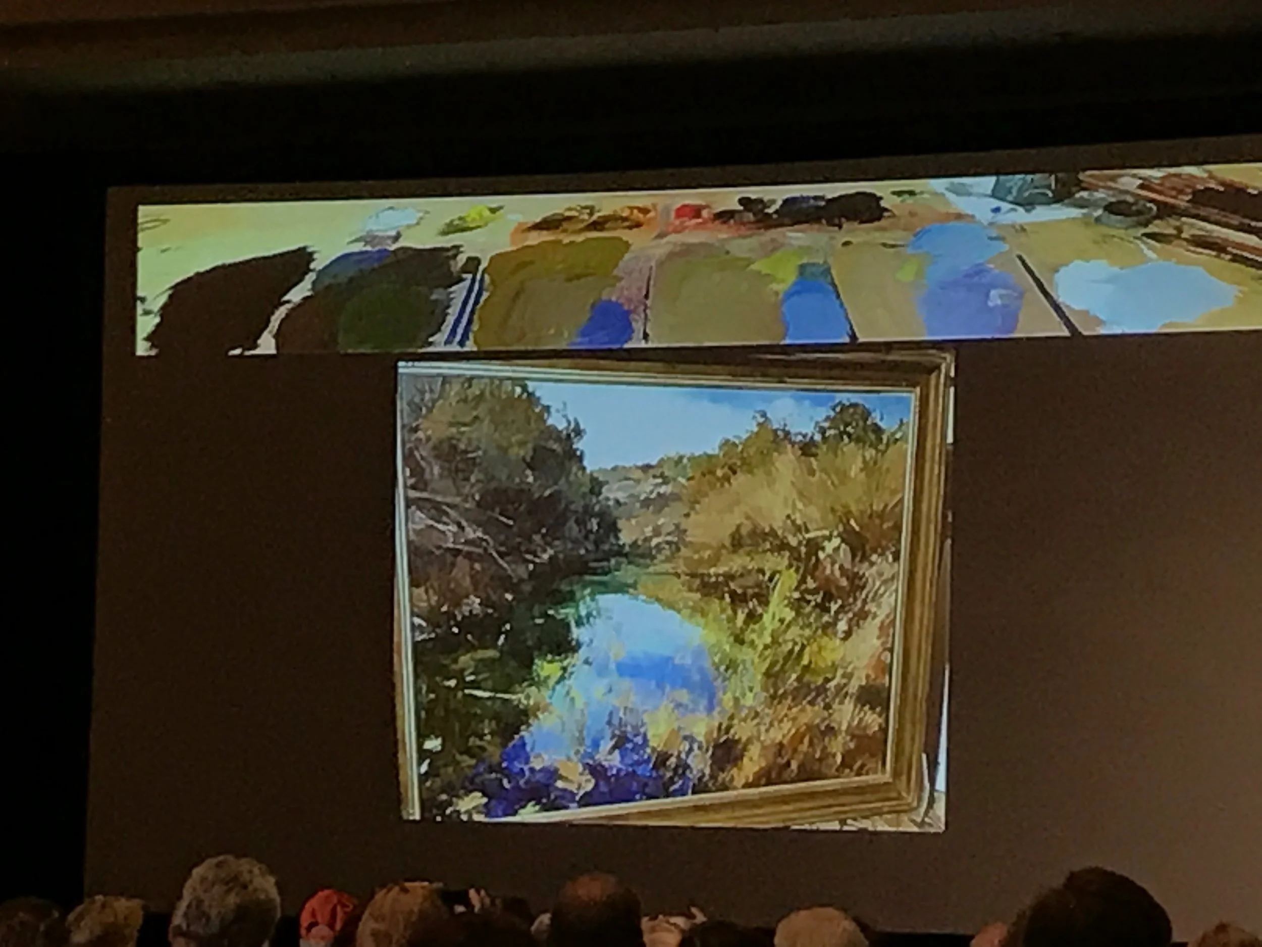 Jill Carver controls values in light/shadow areas by drawing a line on her palette.