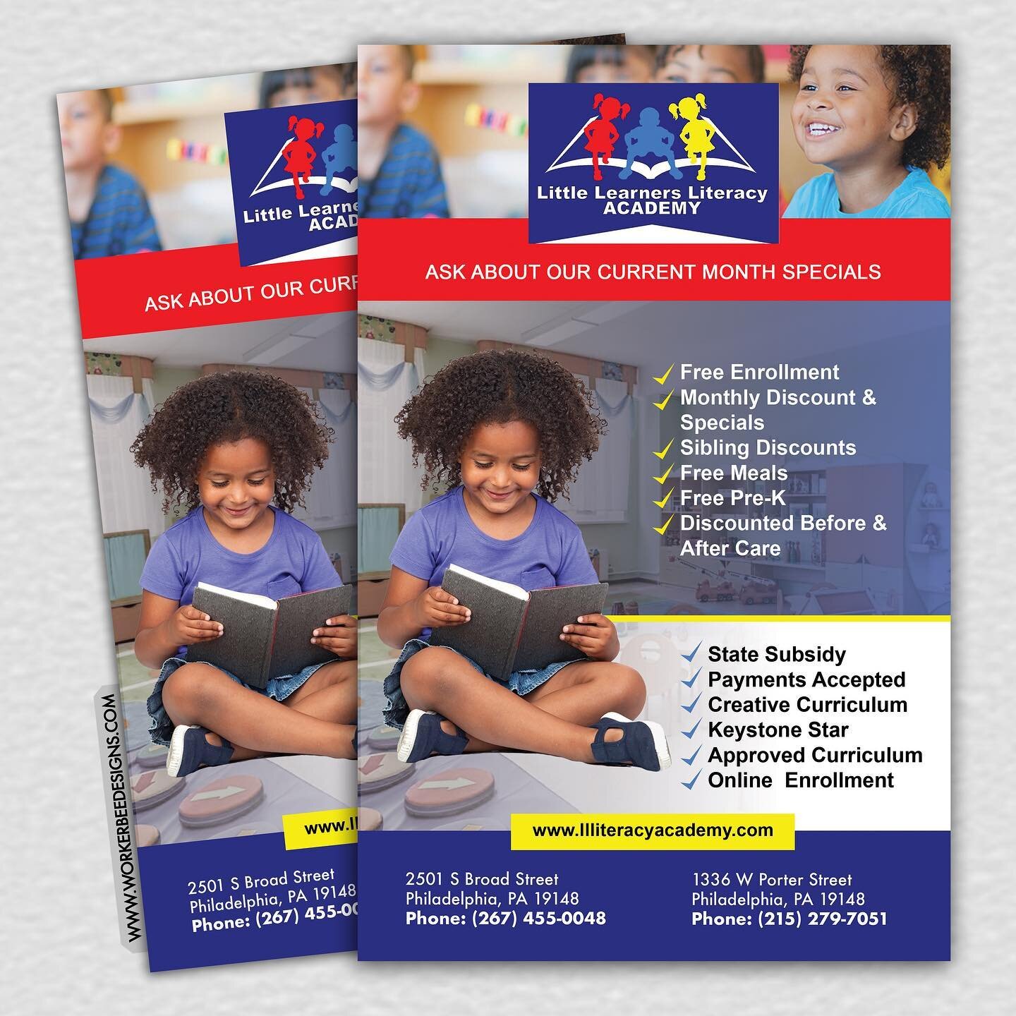 Informational flyer design for Little Learners Literacy Academy.

www.WorkerBeeDesigns.com
.
#workerbeedesigns #aworkerbee #phillyentrepreneurs #littlelearners #phillysmallbusinesses #phillybusinessowners #phillyigers #phillybusinesses #phillylogo #p
