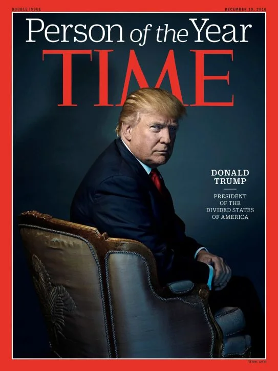 Trump on the cover of time. Oblivious to the meaning of the set and positioning.