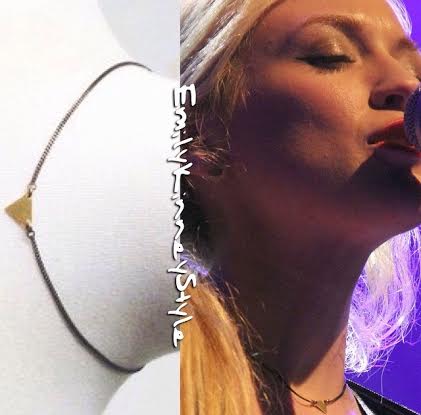 She also wears the petite triangle necklace while performing and casually! 