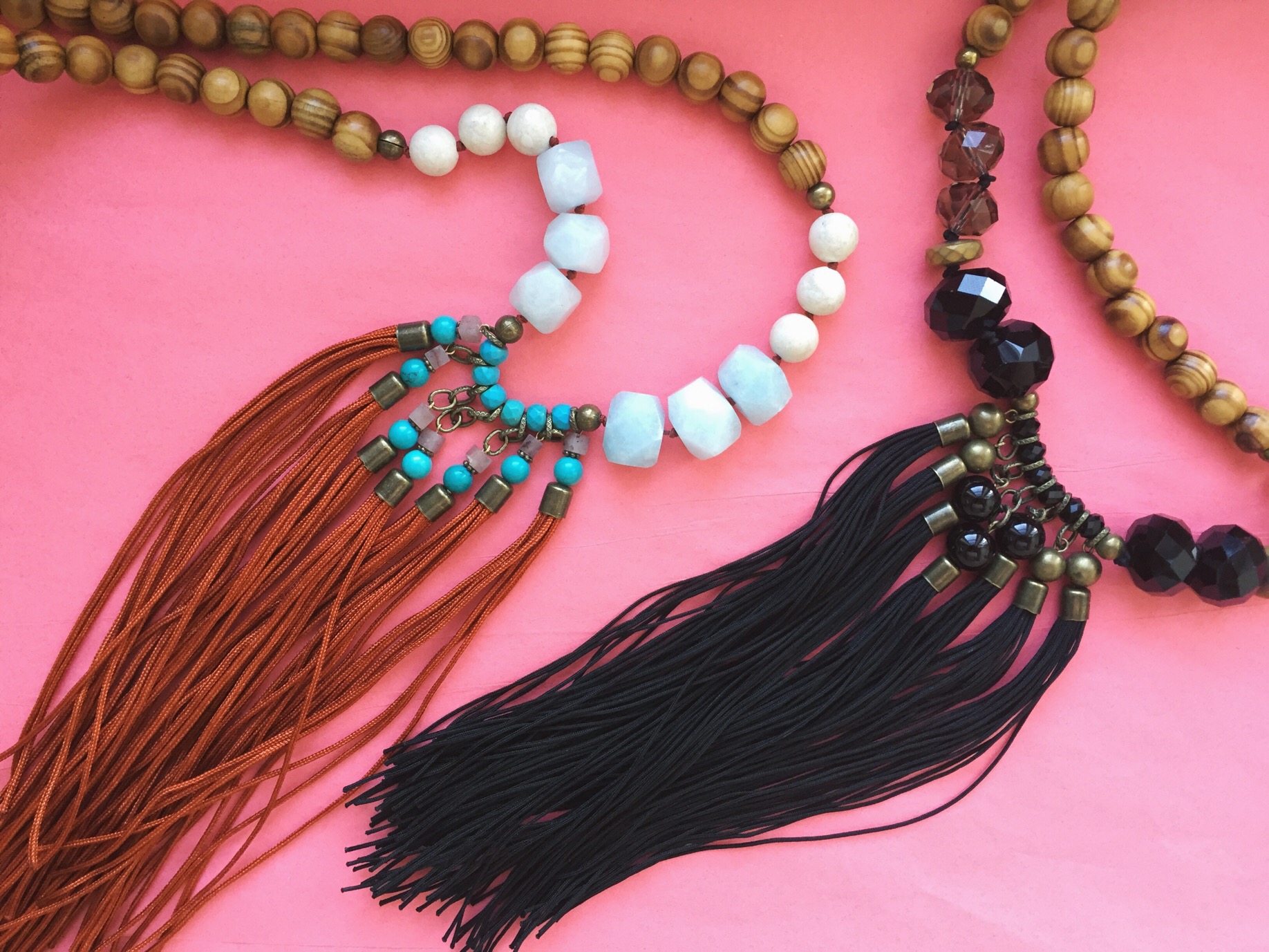 Tassels with wood bead accents for a more natural style.