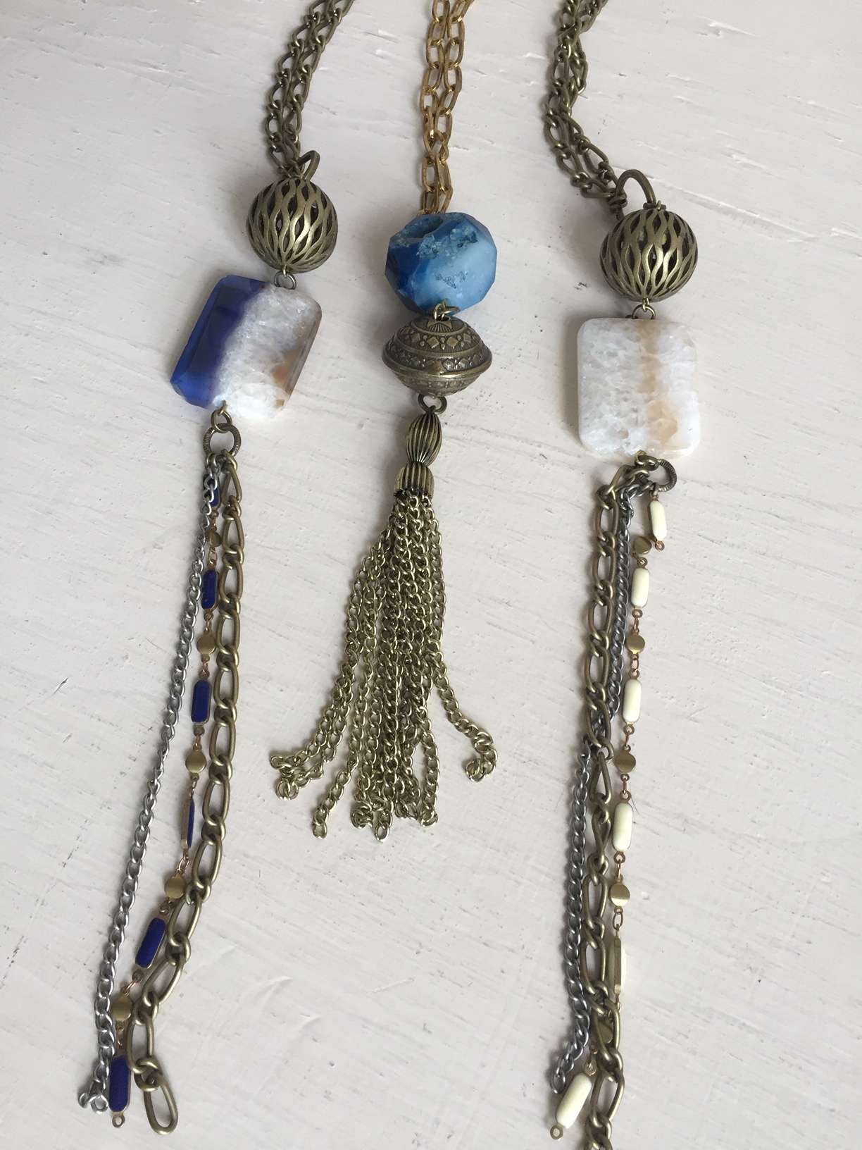 Blue, white, and chain tassels! 