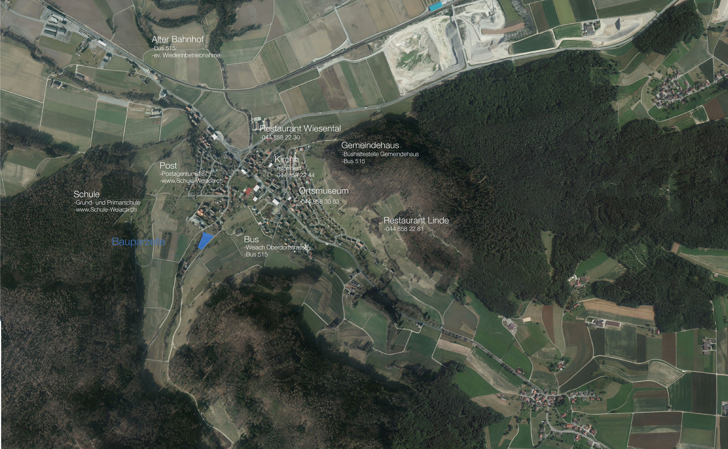 Die Baulandparzelle ist durch die Bachserstrasse gut erschlossen; die letzte Parzelle liegt an der Kernzone am südlichen Dorfrand.