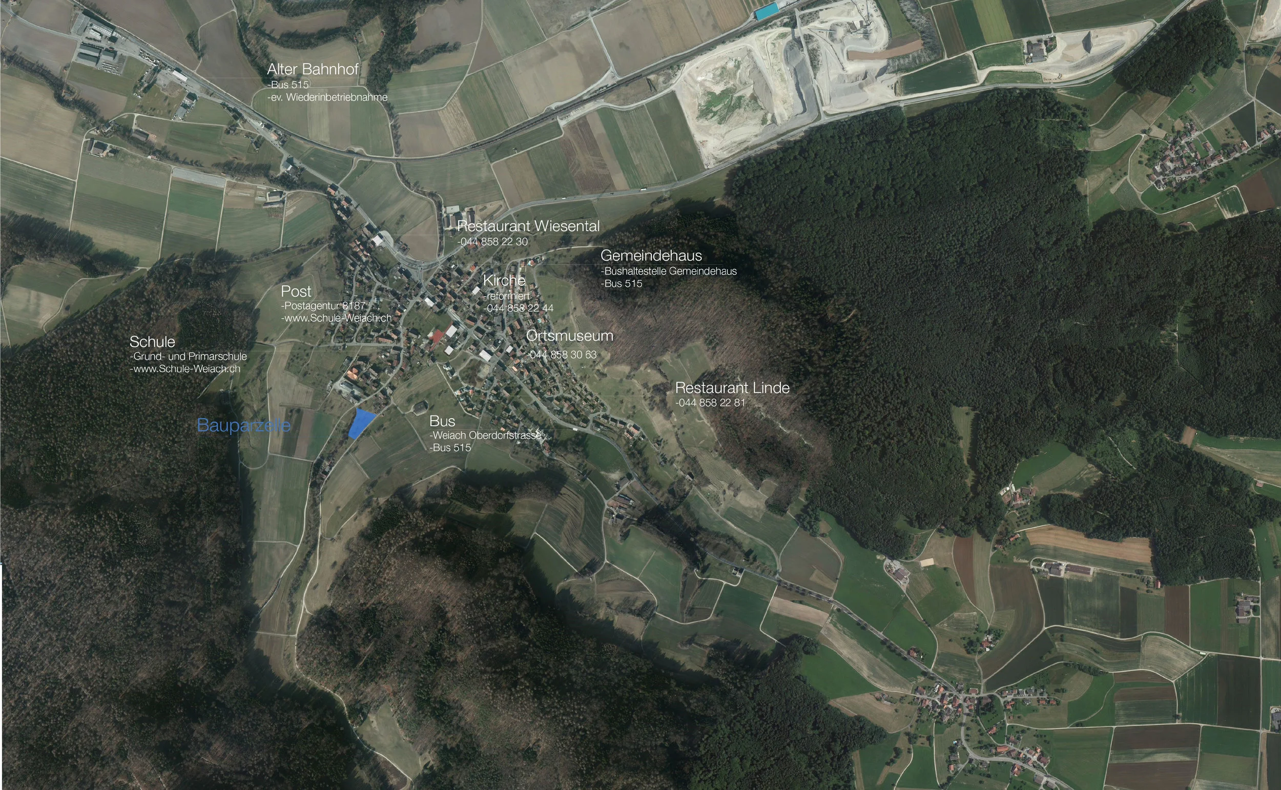Die Baulandparzelle ist durch die Bachserstrasse gut erschlossen; die letzte Parzelle liegt an der Kernzone am südlichen Dorfrand.