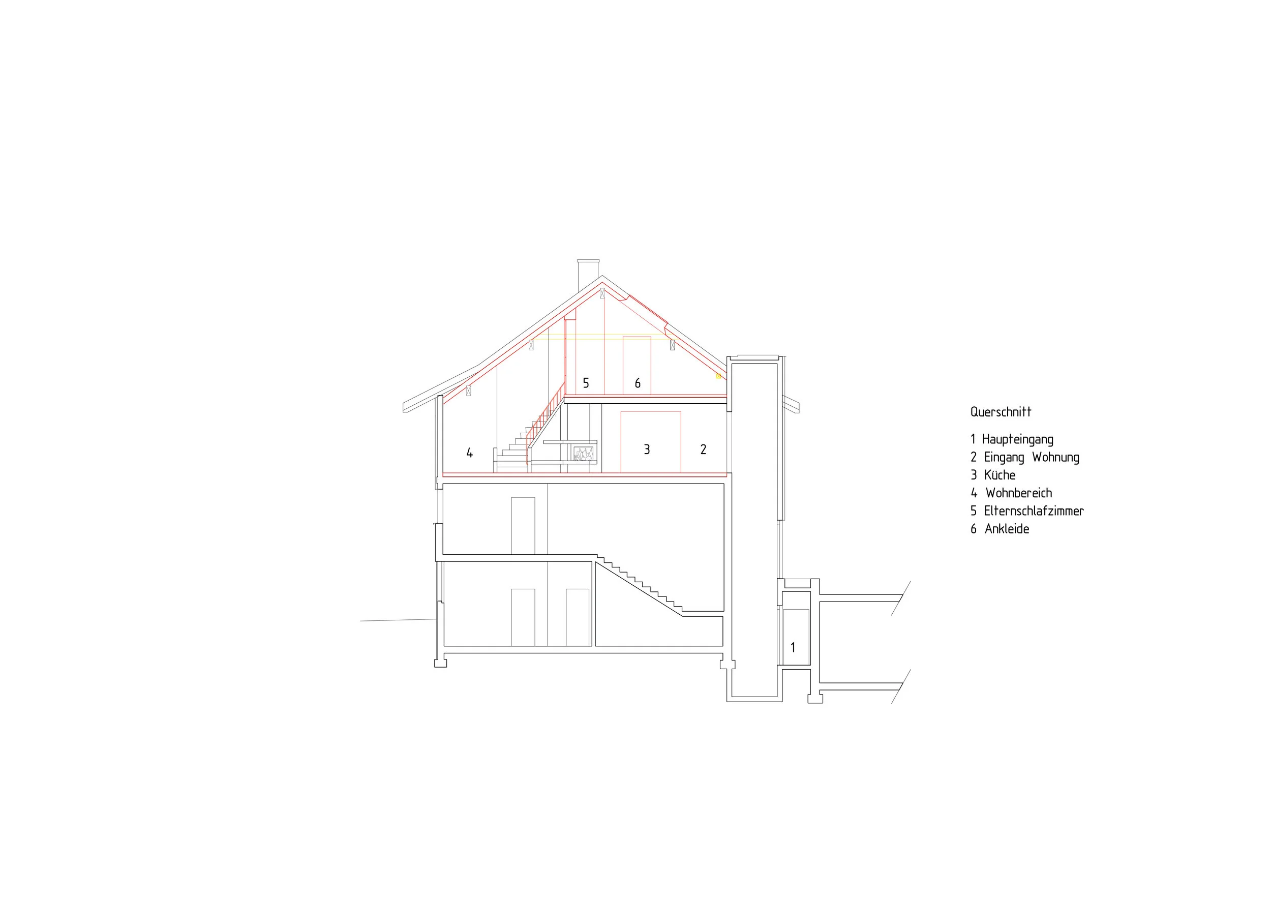 Das neue Bad für die Eltern und Kinder. Das Dachgeschoss konnte nach einem Baumassentransfer als Wohnraum genutzt werden.