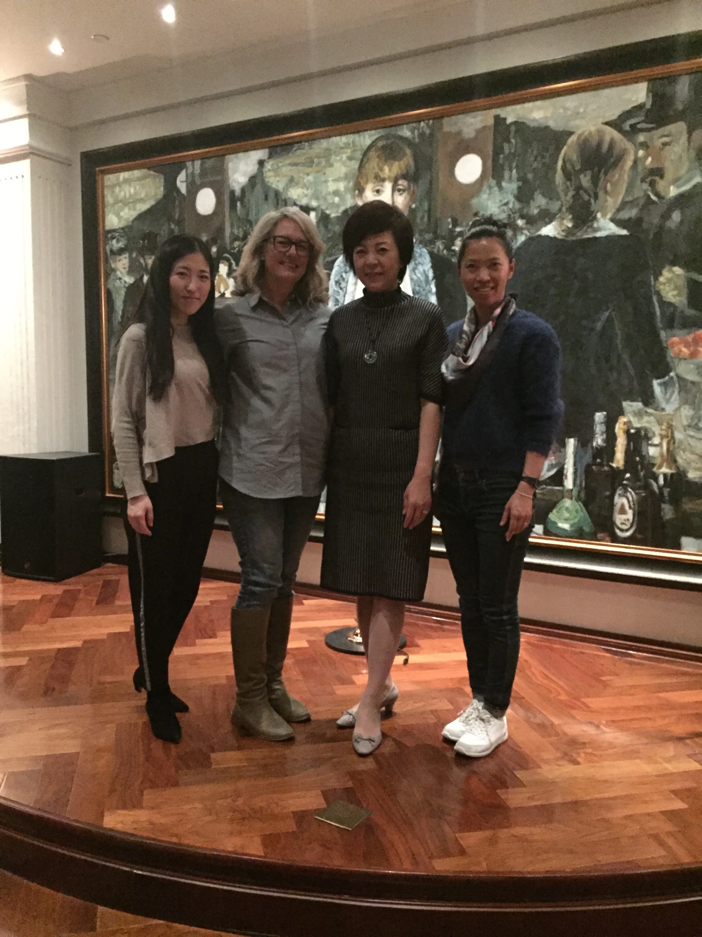 The Four great women at the Manet Museum from the left the Curator Simone Wang, me, Catherine Jin collector and founder of Manet Museum and my International exhibition coordinator / translator Simone Wang
