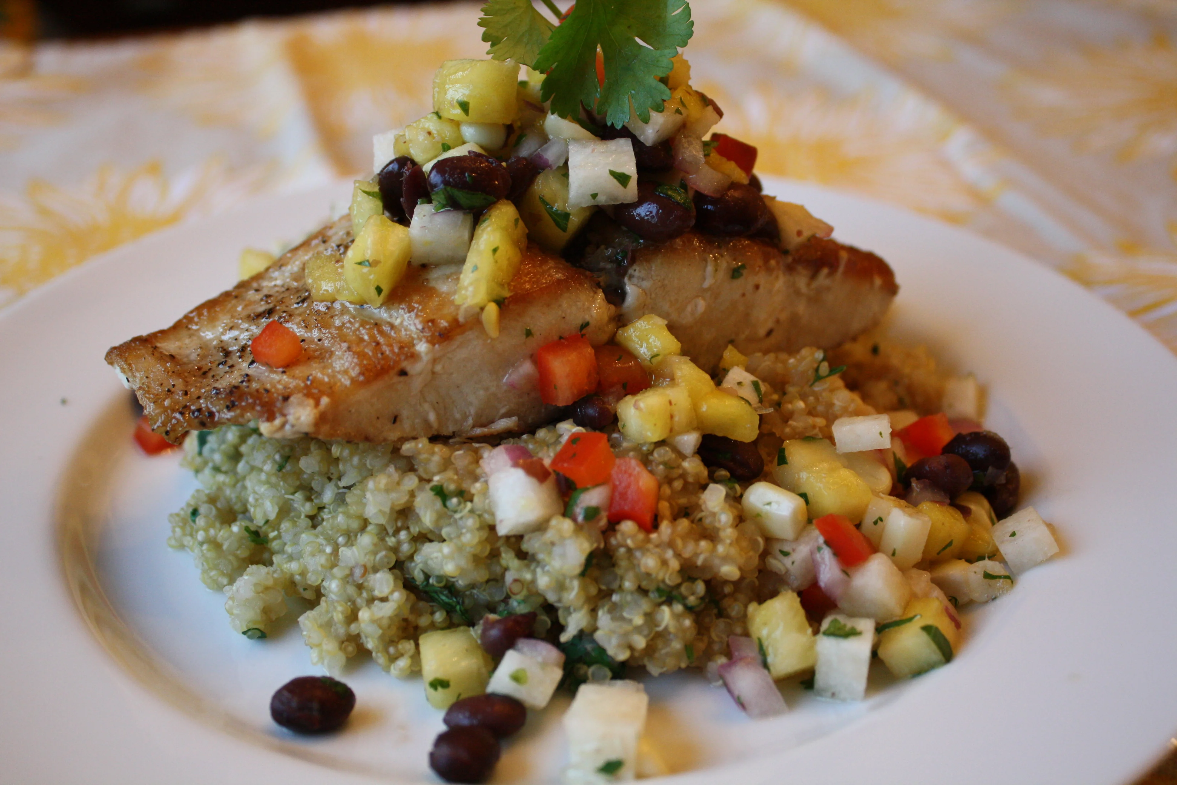 Mahi with "Floribbean" Salsa and Cilantro-Lime Quinoa