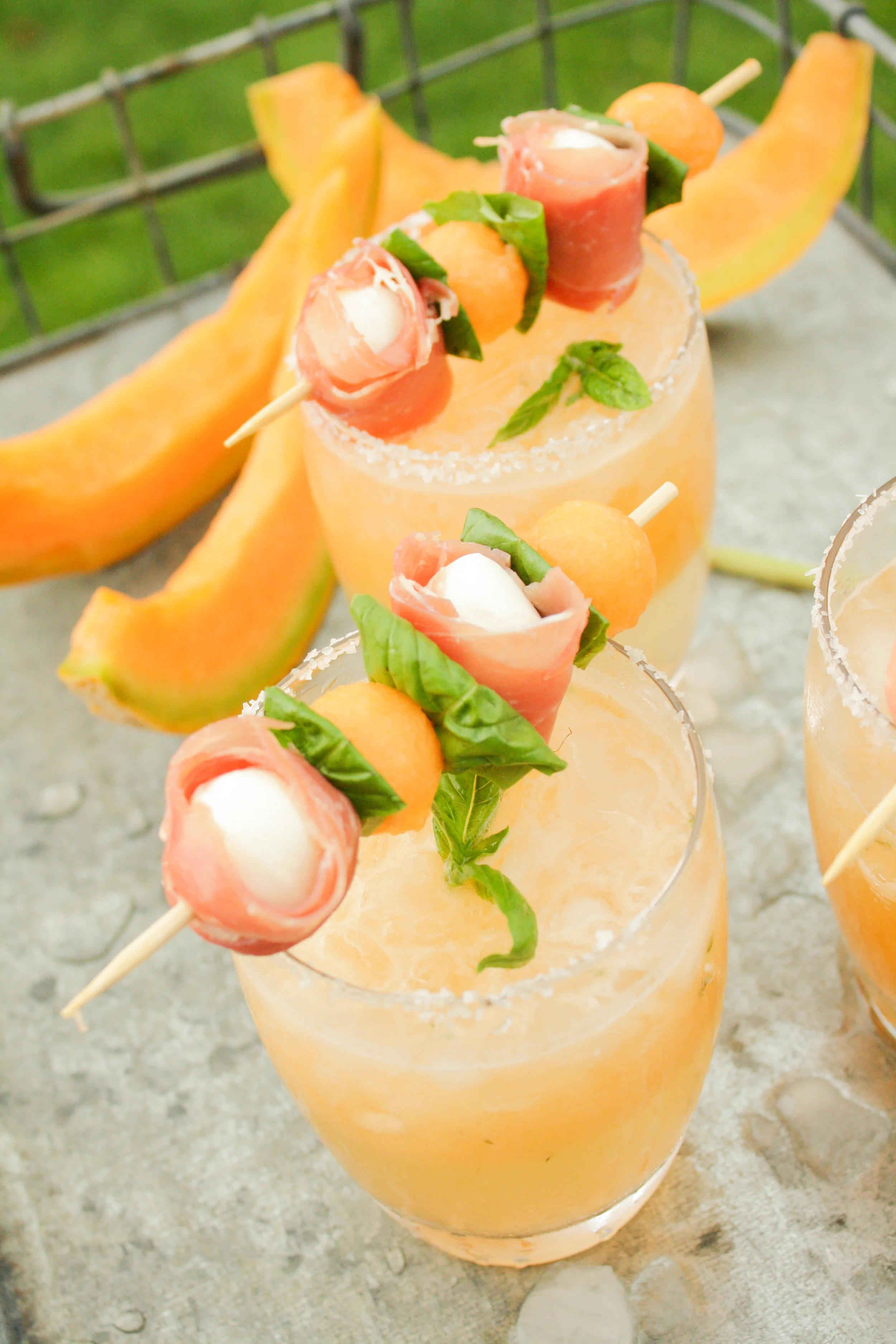 Cantaloupe-Basil Vodka Cocktails