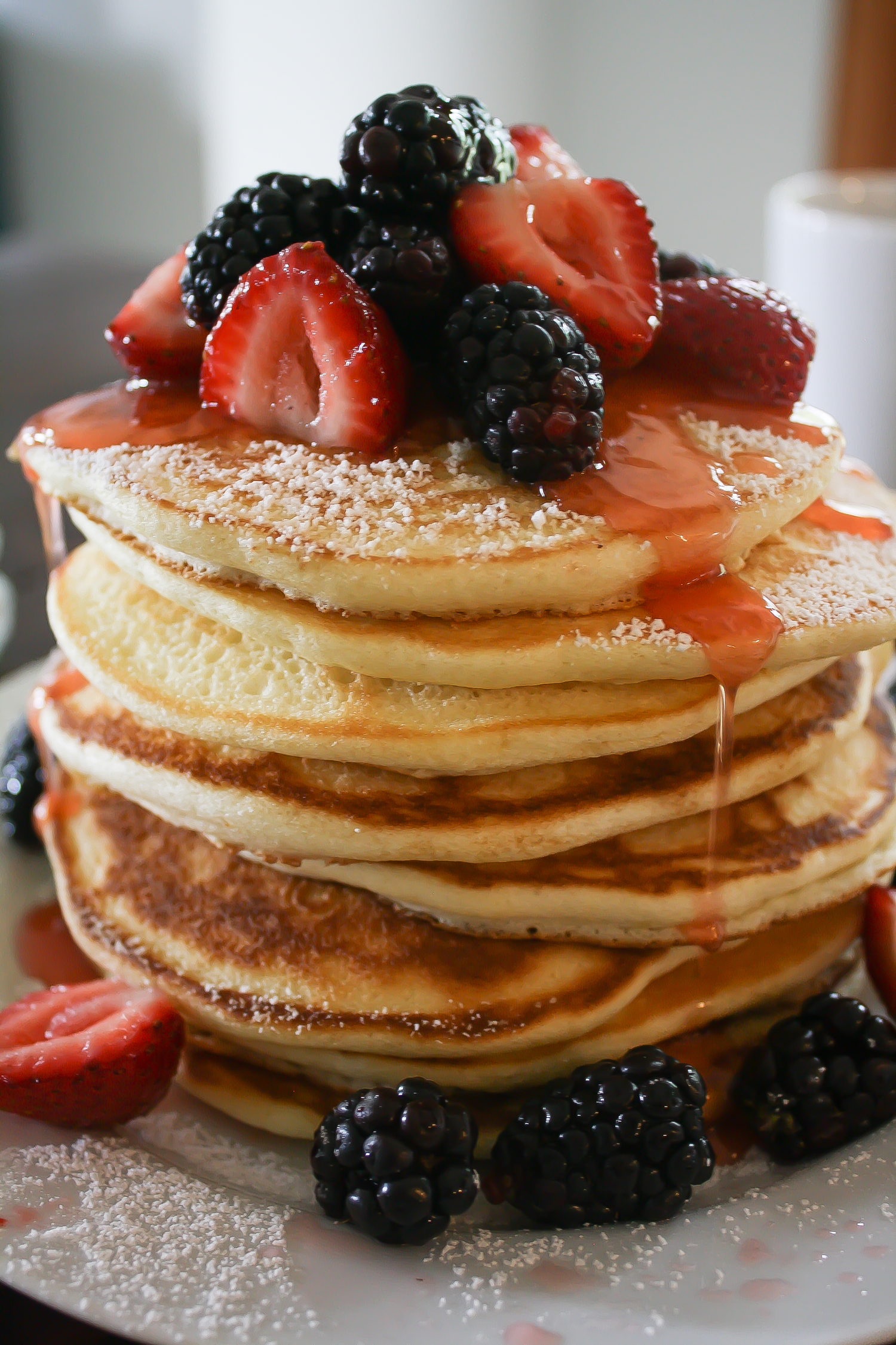 Fluffy Lemon Pancakes with Rhubarb-Ginger Syrup