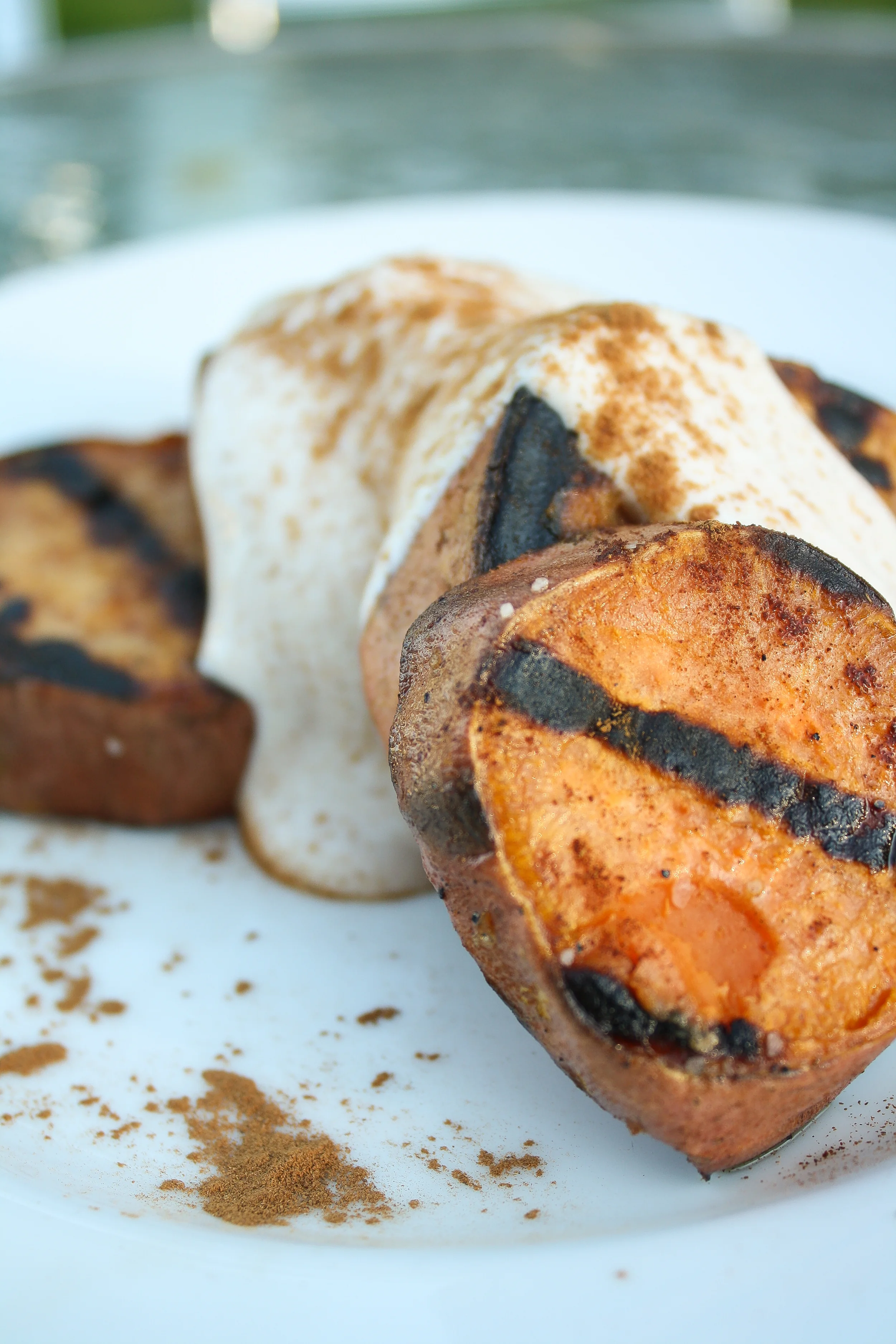 Grilled Sweet Potatoes with Honeyed Cinnamon Yogurt Sauce
