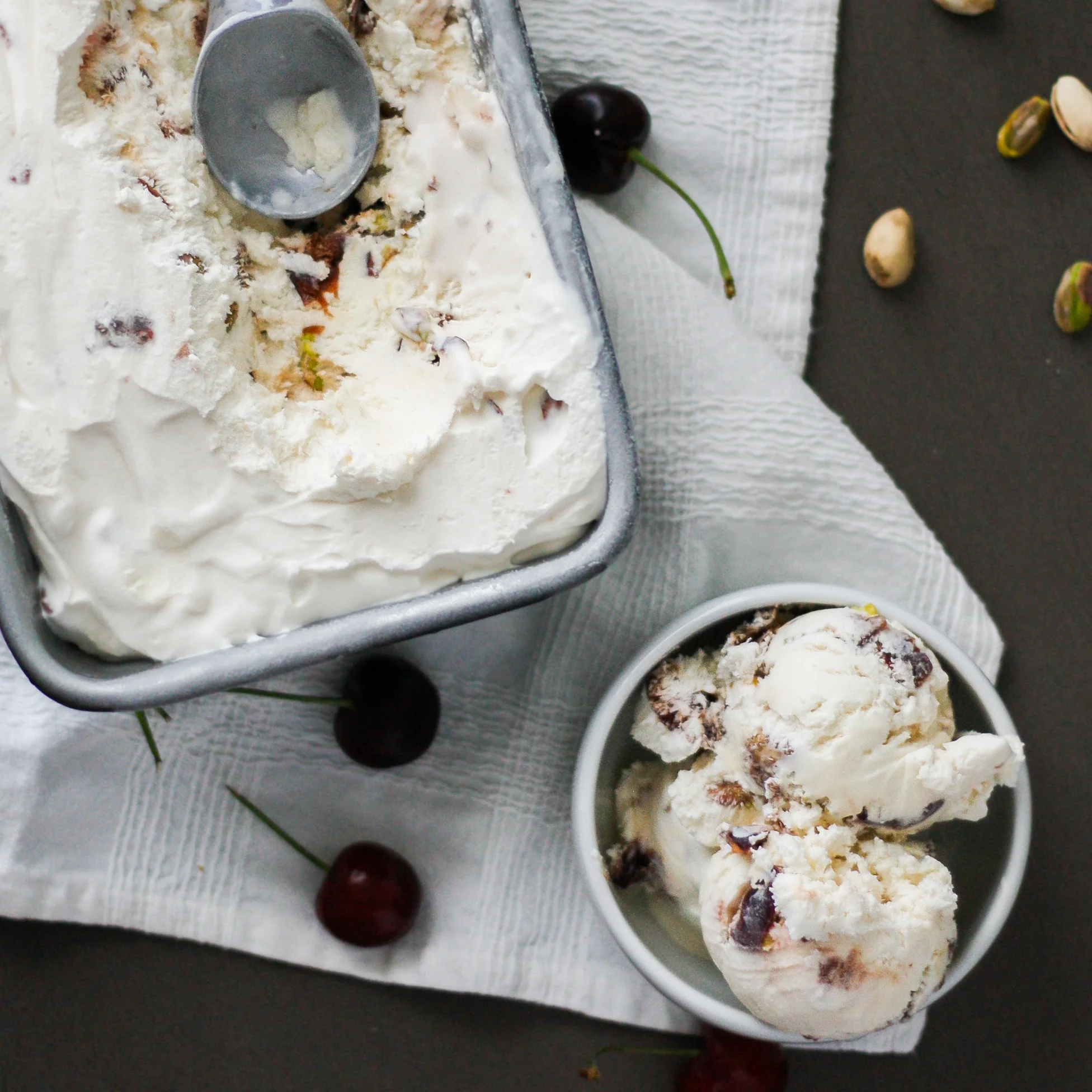 Bourbon-Soaked Cherry and Pistachio No-Churn Ice Cream