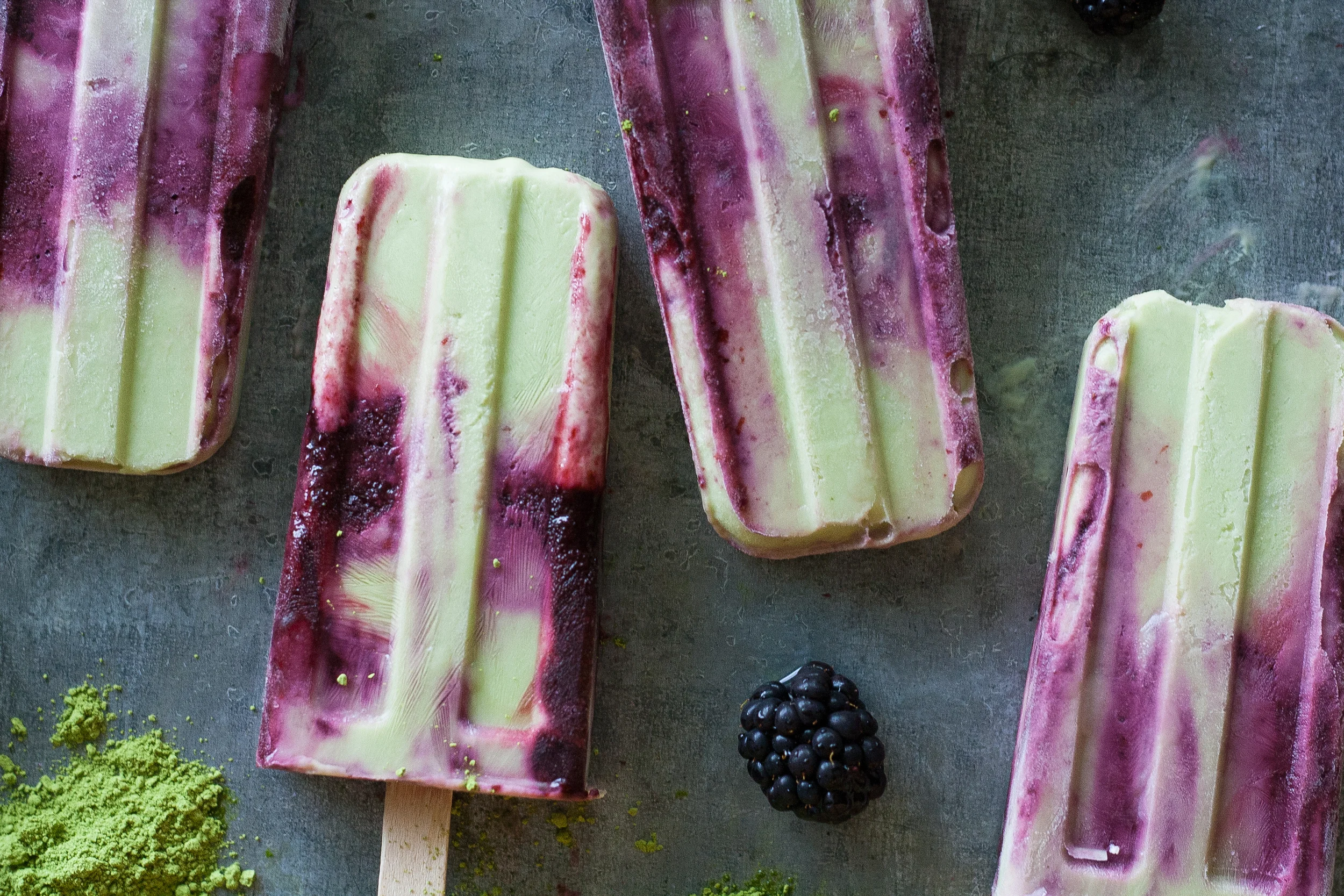 Matcha Green Tea & Blackberry Yogurt Pops
