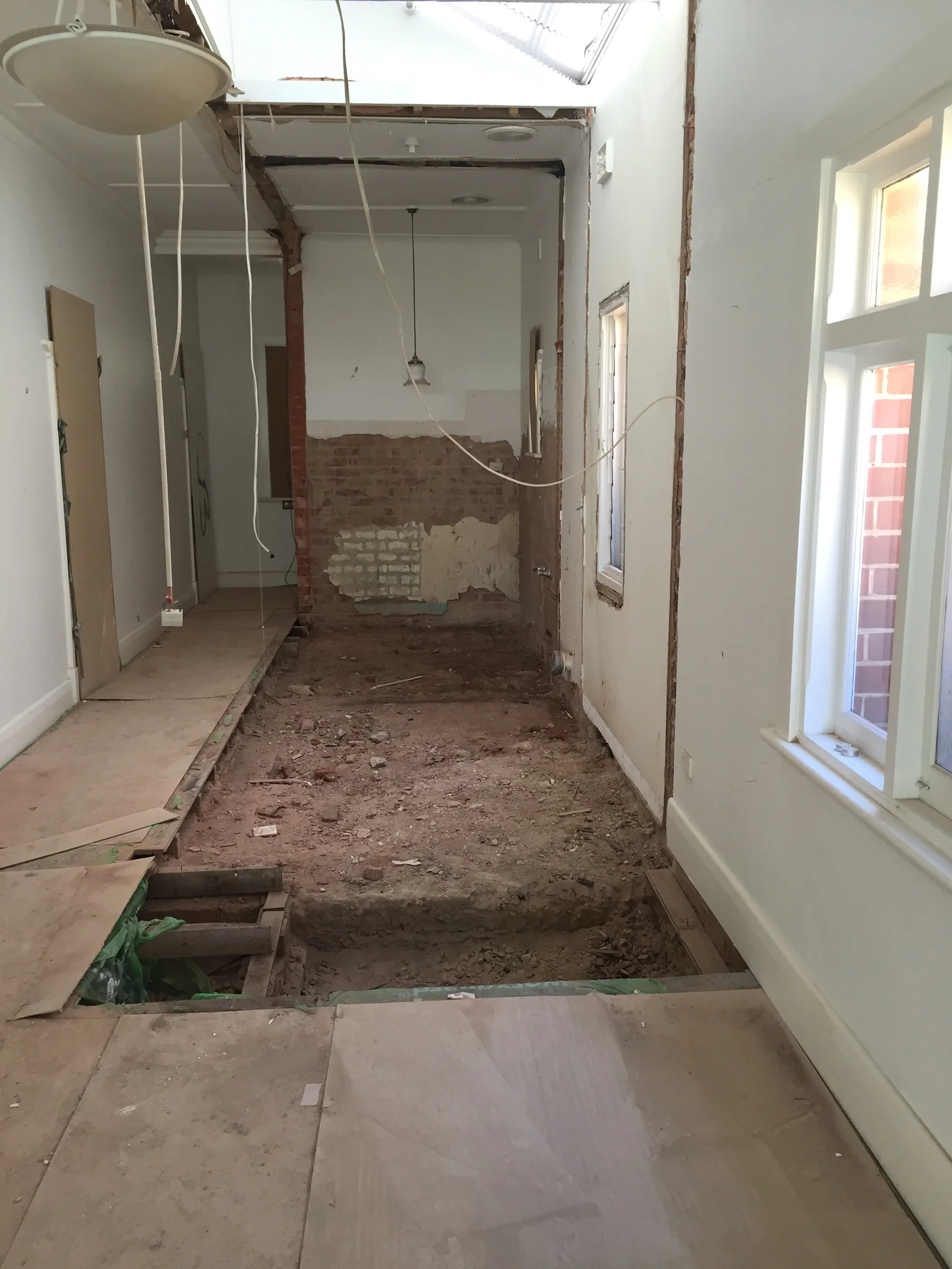 Looking towards the front of the house - main bathroom and old atrium gone.