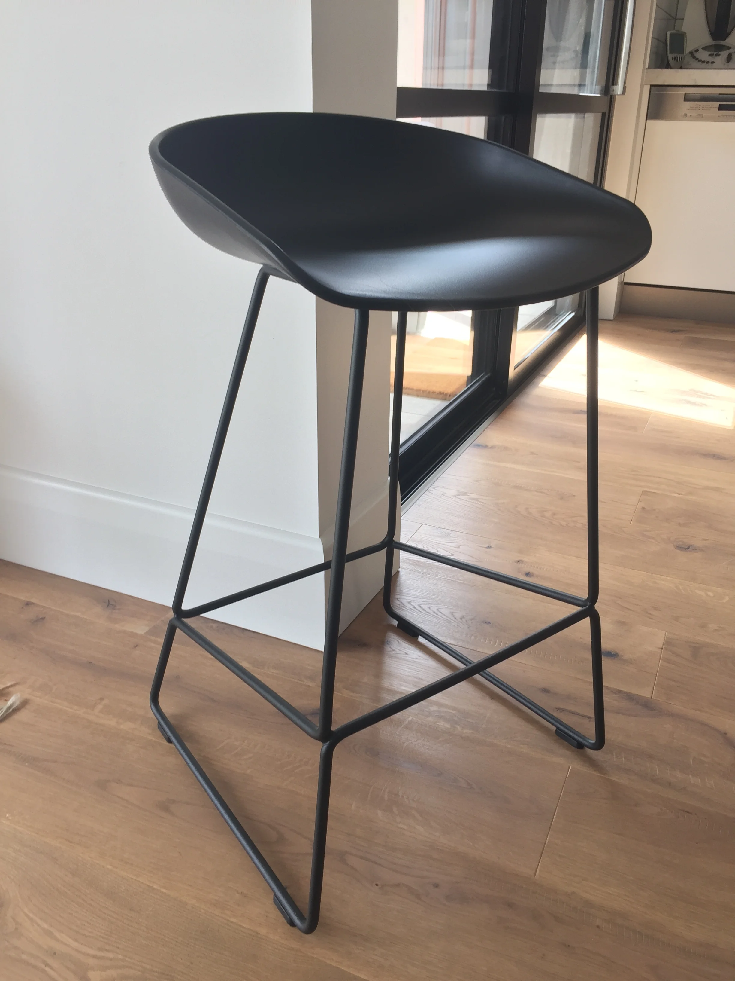 About A Stool up close - you can see how it complements the new sliding doors (without being matchy-matchy)