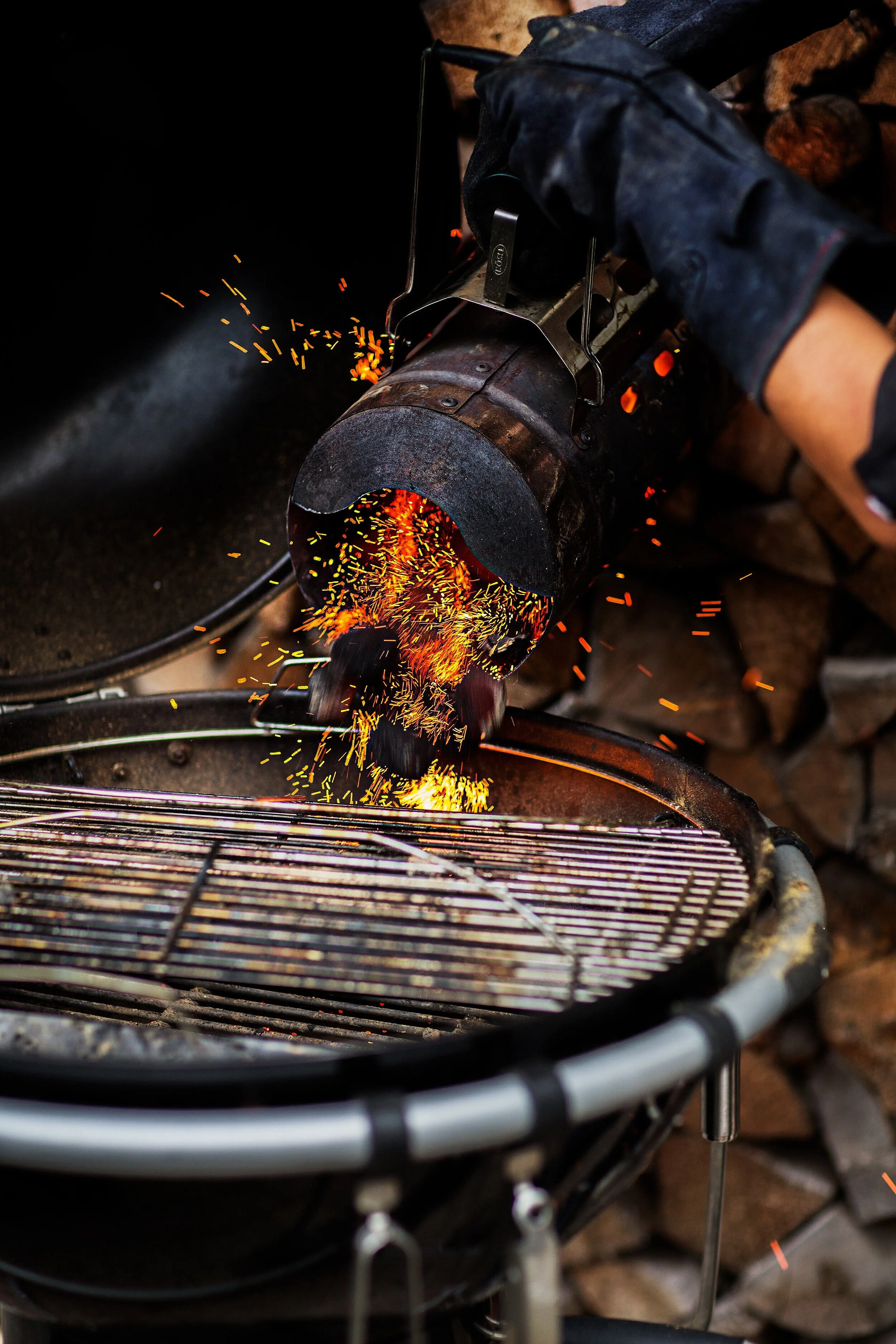 bbq, grillen, Holzkohle, anzuendekamin, feuer