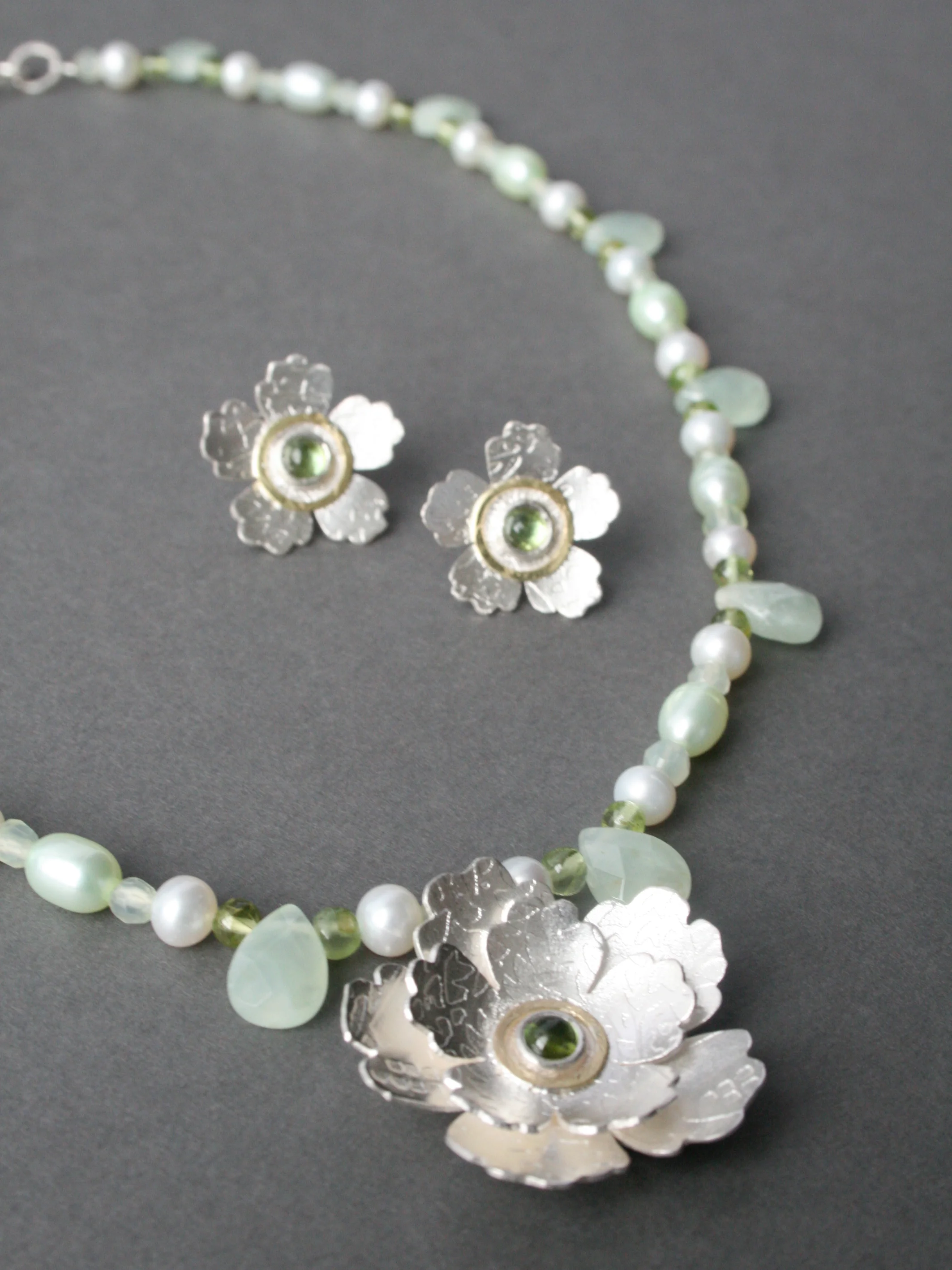Peridot Flower Necklace and Studs
