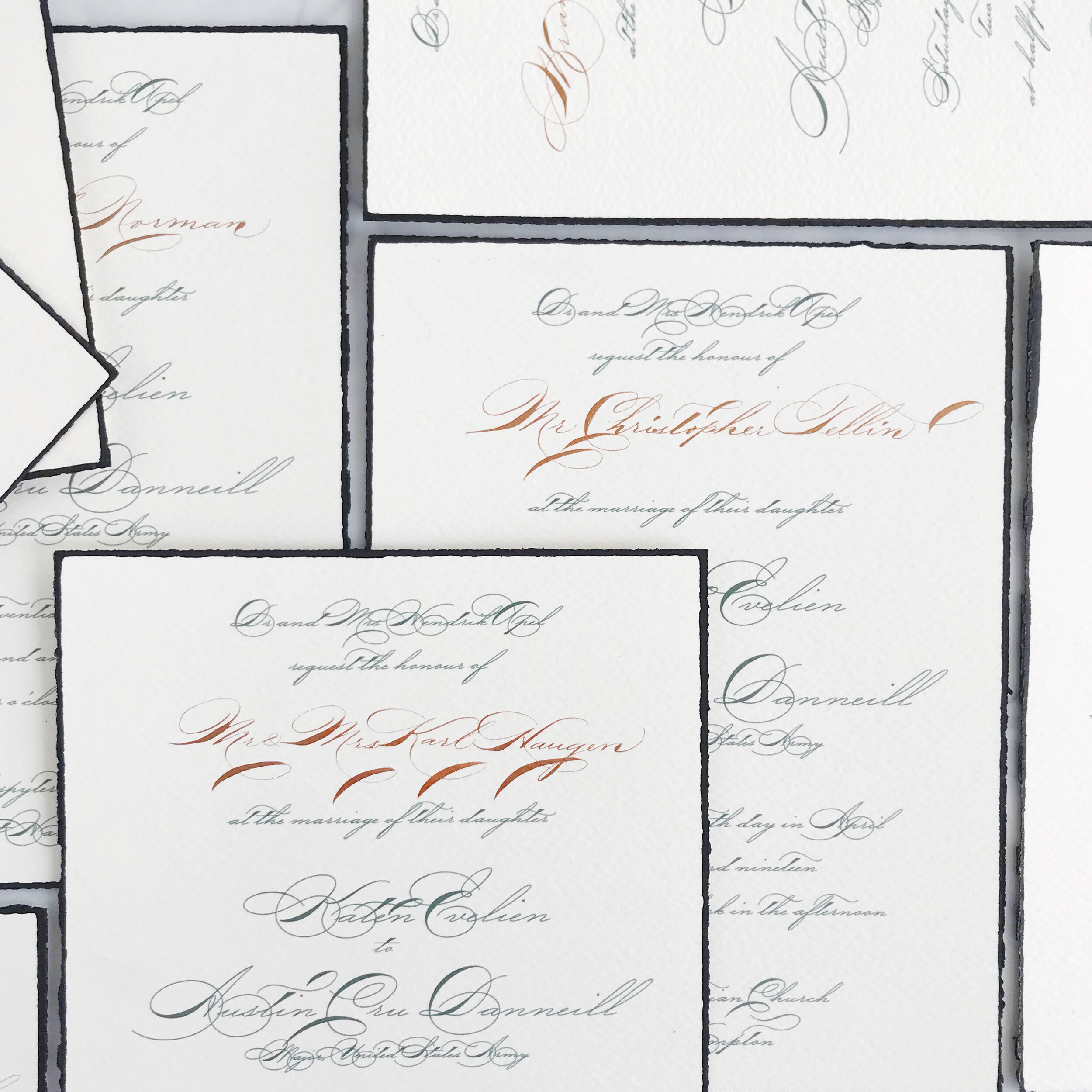 Formal Flourished Calligraphy Wedding Invitations | Handmade Paper | Black Tie Wedding