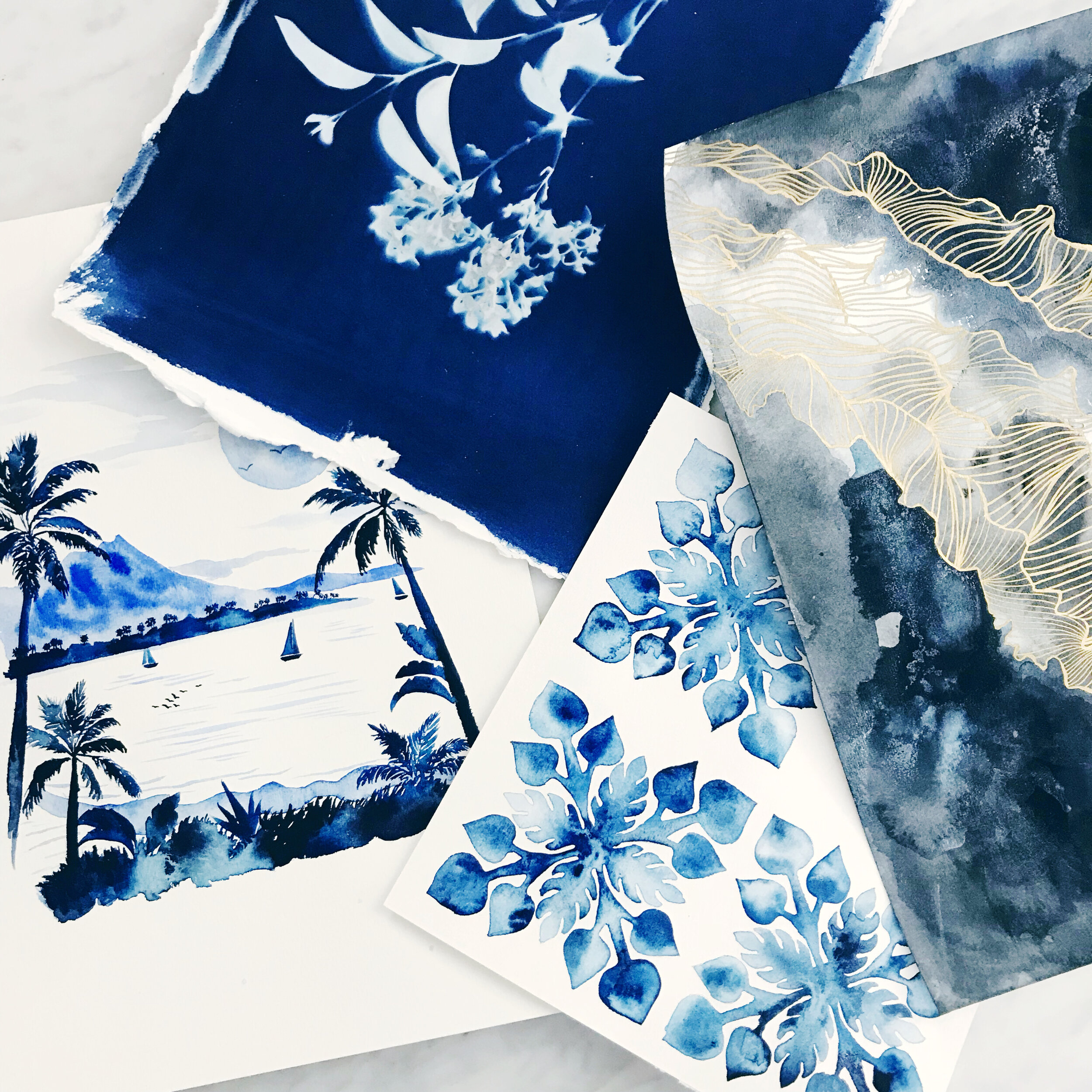 Watercolor Wedding Invitation | Cyanotype | Hawaii Destination Wedding Invitations 