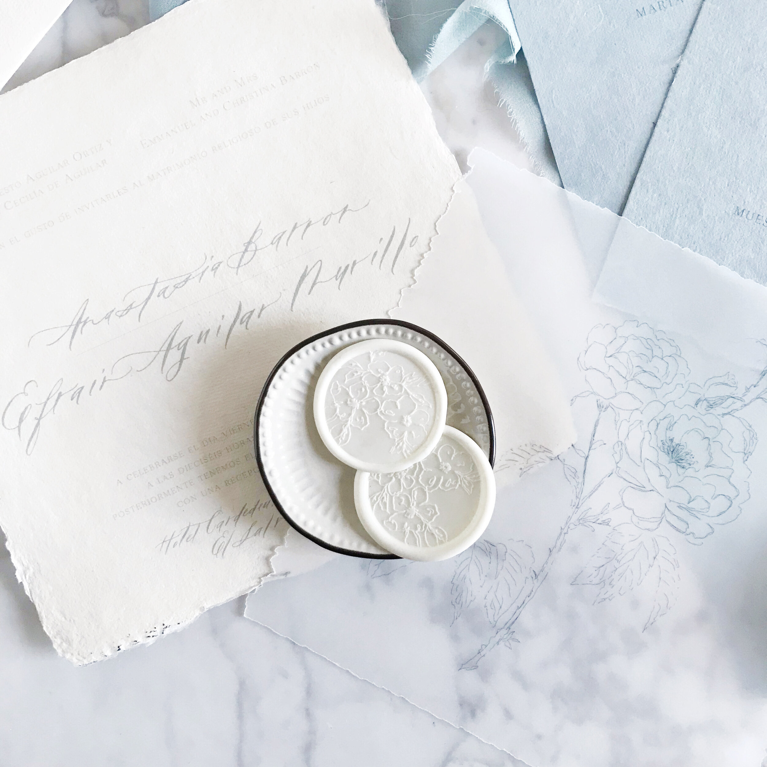 Modern Calligraphy | White Wax Seals | Handmade Paper