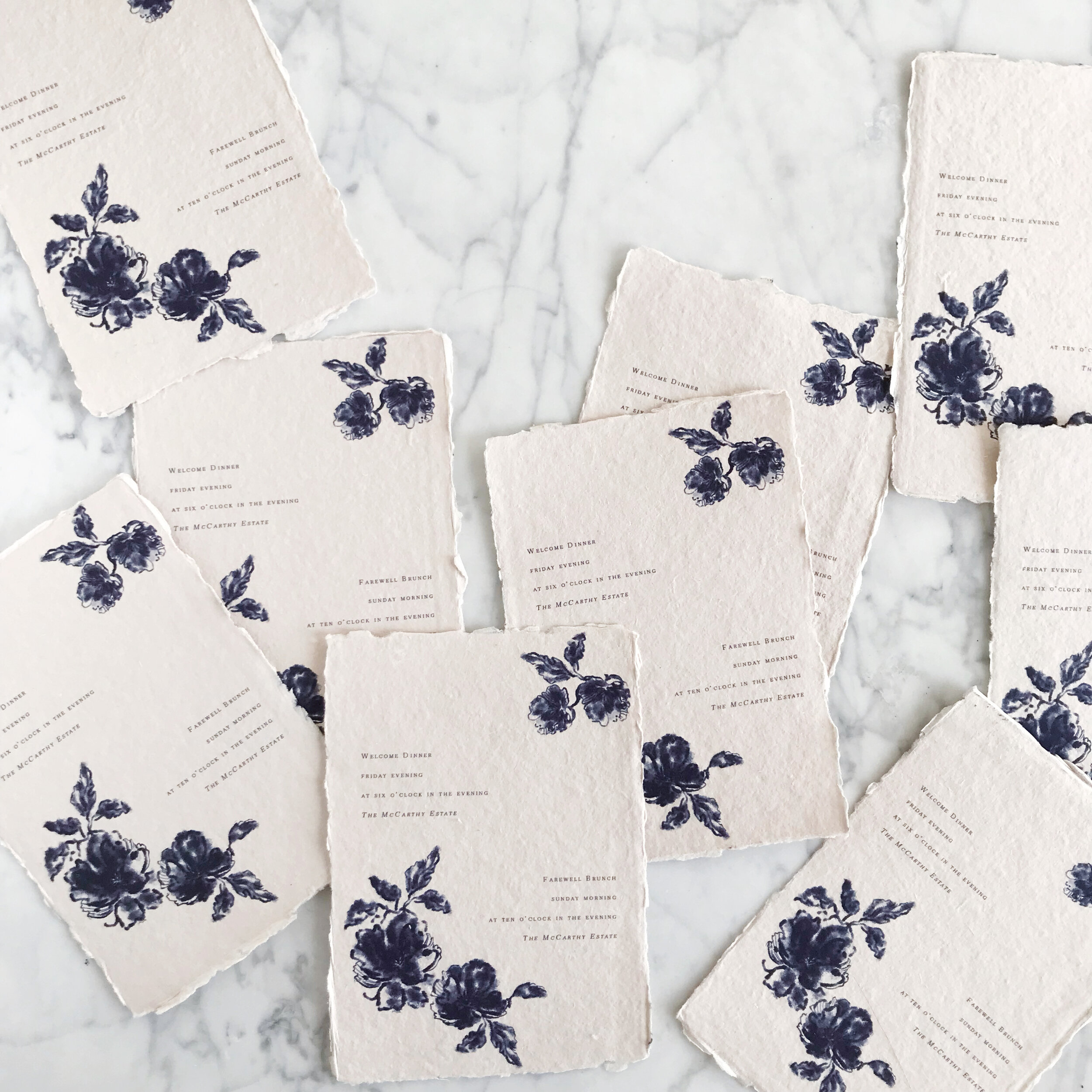 Delft Blue Wedding Invitations, Handmade Paper, Vellum