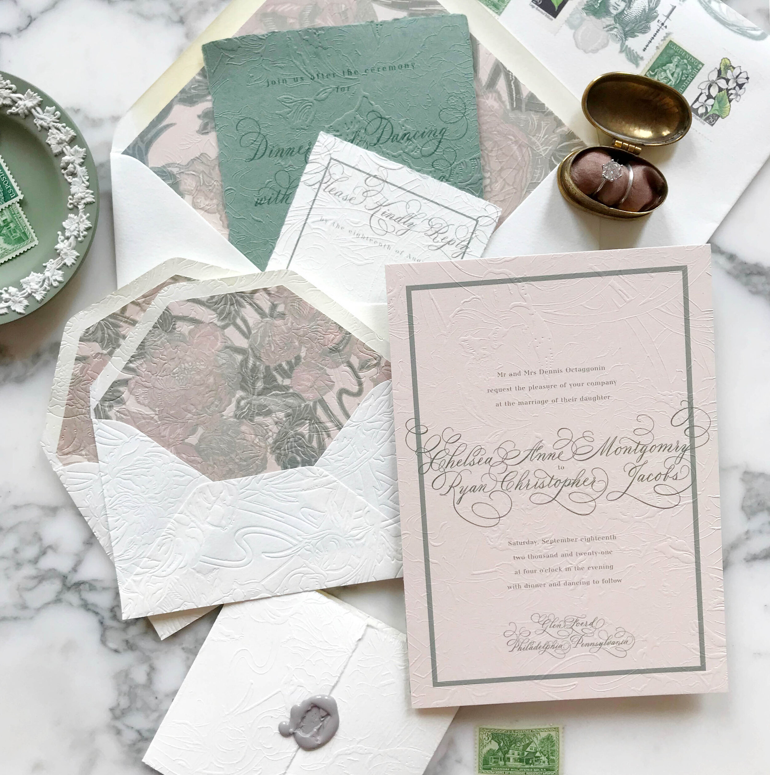 Embossed Sage Digital Paper With Cardstock Texture. Weddings