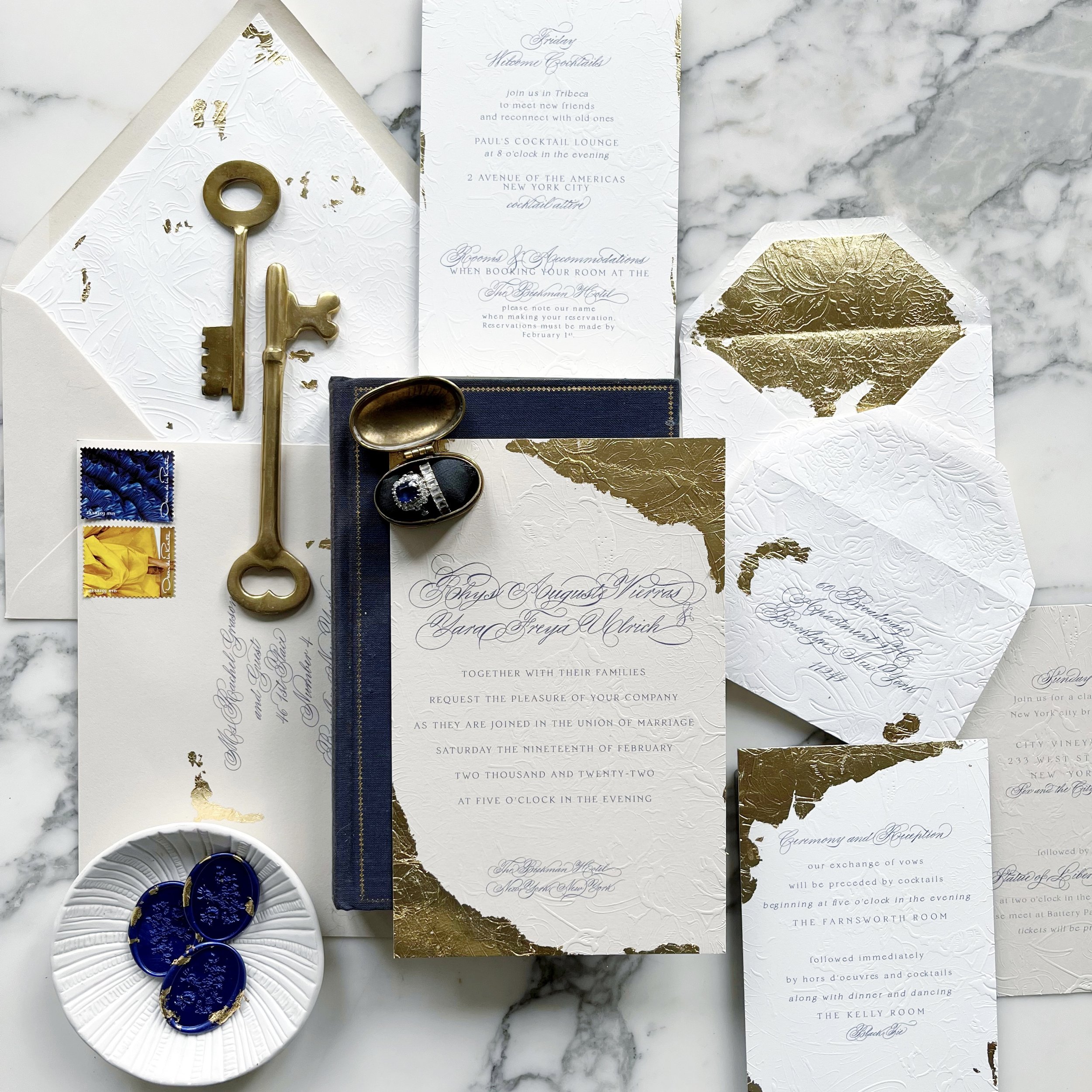 Gold foil embossed old world wedding invitation | Design House of Moira 