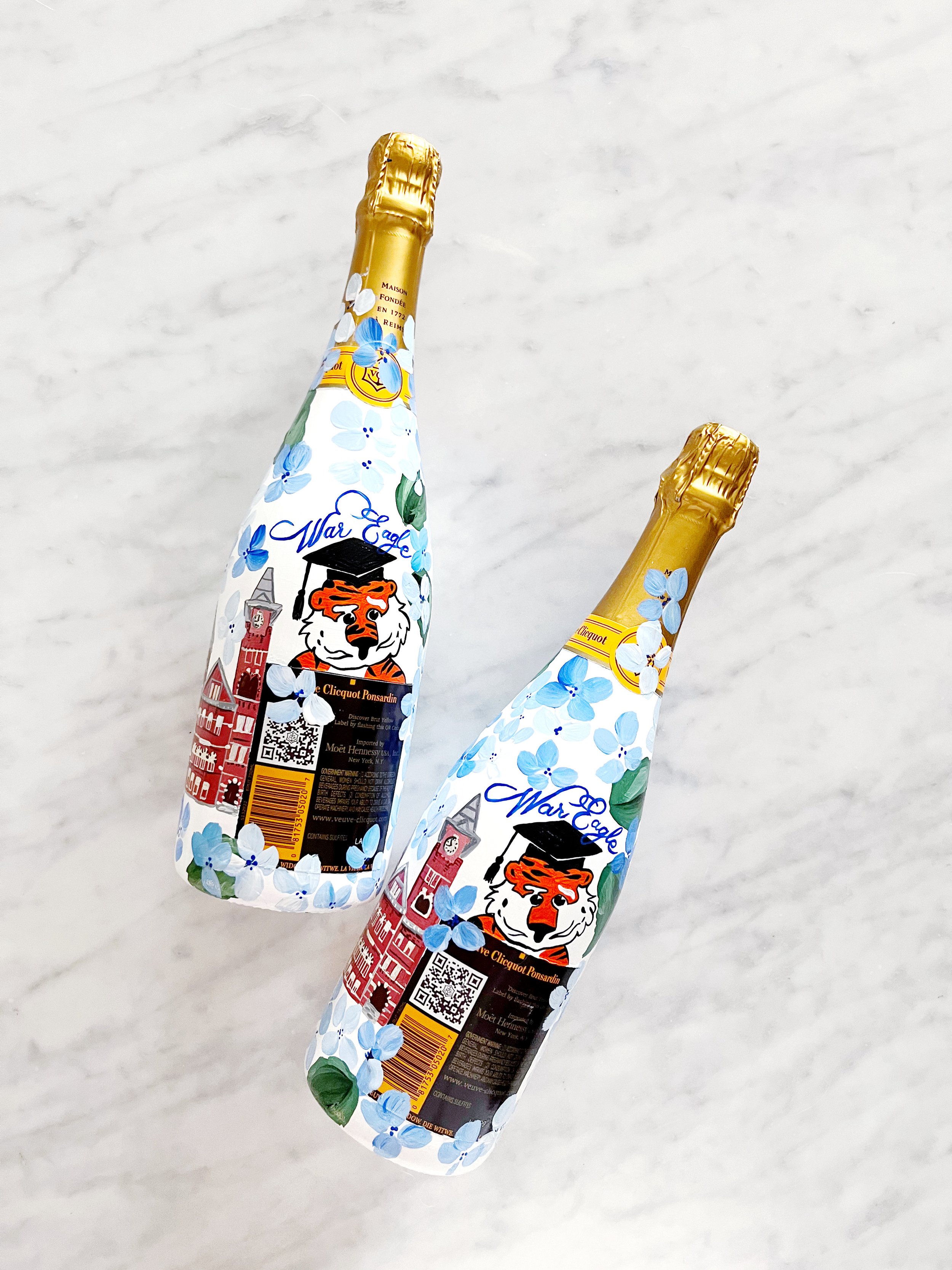 Veuve Champagne Bottle in Louis Vuitton Check Design handpainted