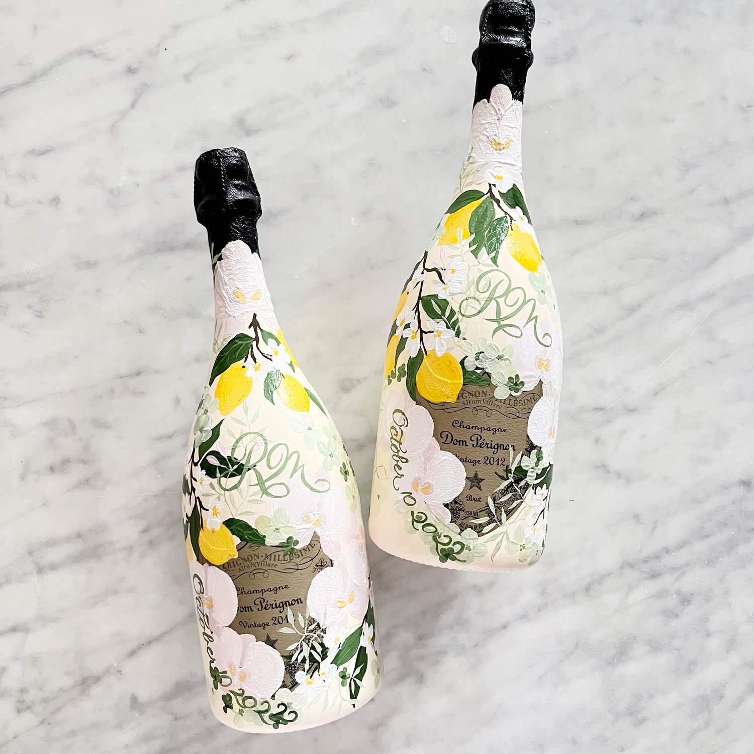 Blush and White Handpainted Veuve Clicquot Bottle — Design House
