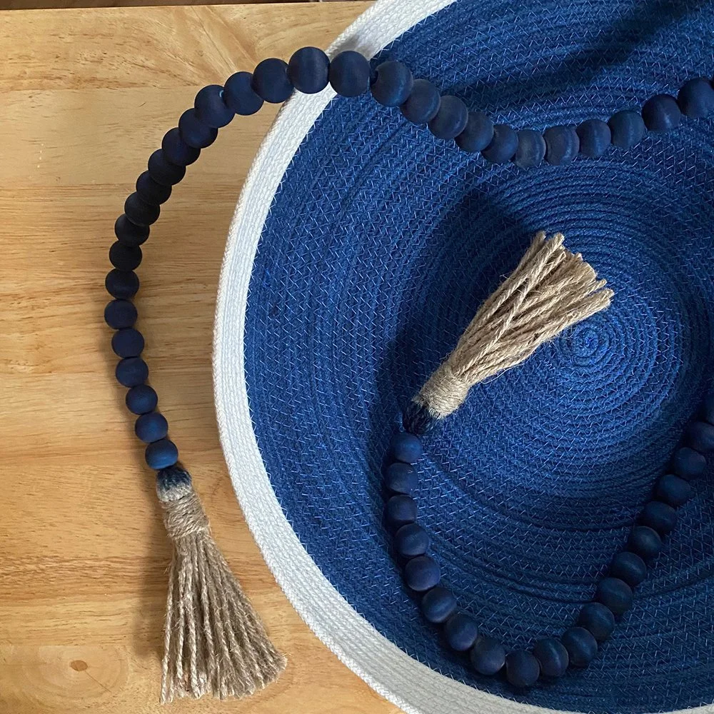 Boho Indigo Wood Beads Garland with Tassels