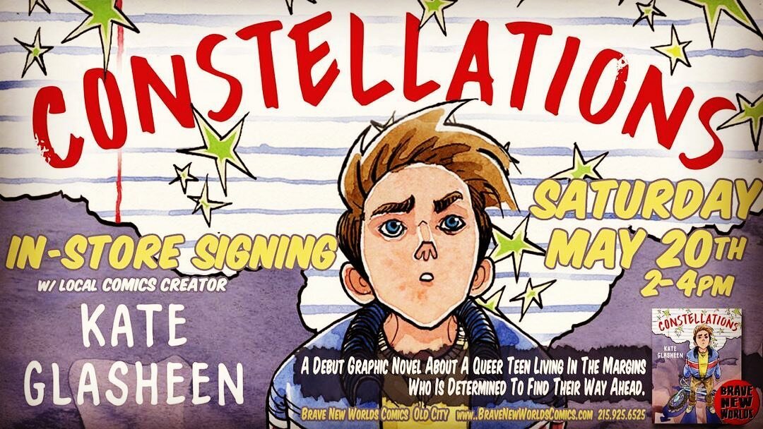 Tomorrow!! Saturday 5-20, 2-4 pm! Come to @bnwcomicsoc and meet @katiecrimespree, Kate Glasheen, signing copies of their new graphic novel CONSTELLATIONS! 

School Library Journal&rsquo;s starred review says the book is &ldquo;A tale of gender identi