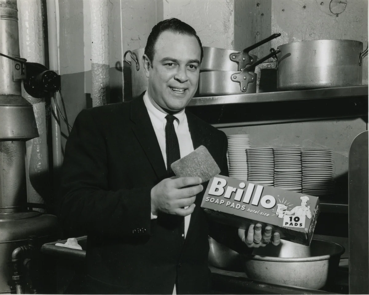 Bill Contos posing for a Brillo Ad