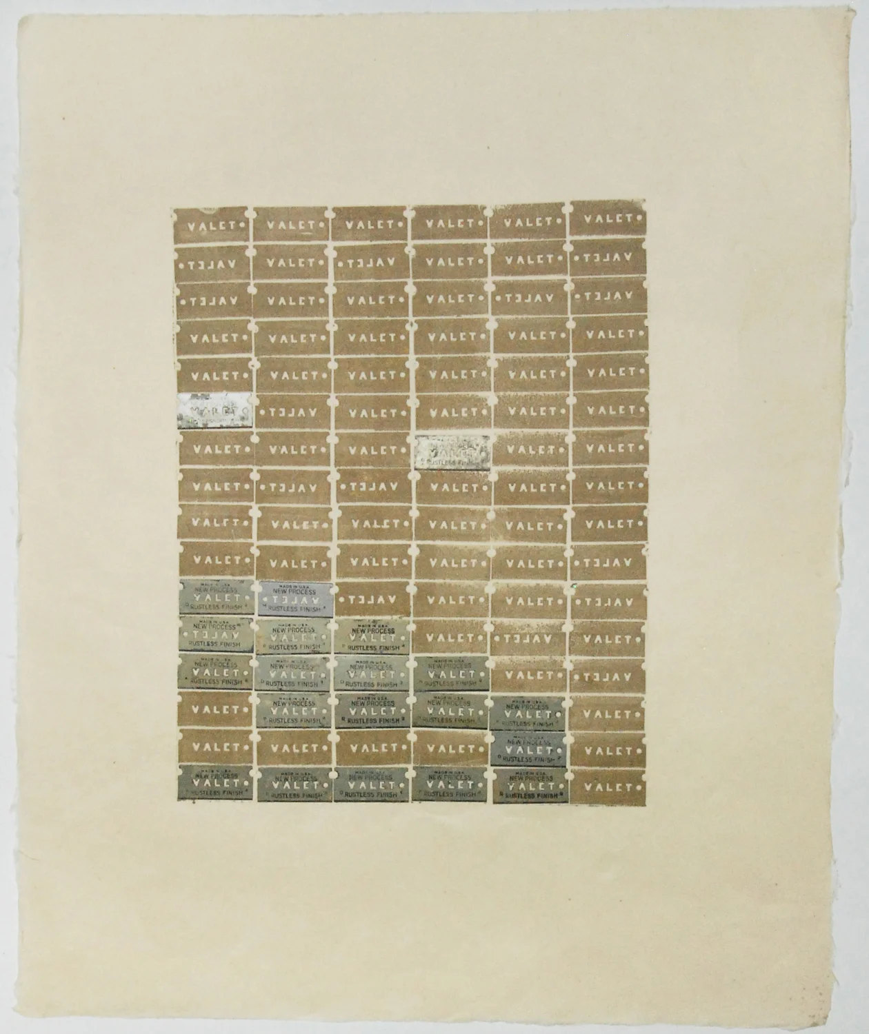 Untitled - Gold ink & razor blades on Japanese paper, thread, 17 x 20.5 - 2009