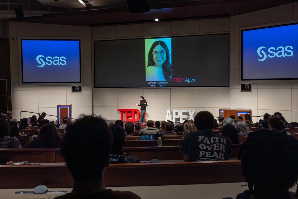 Candice Thompson speaking at TEDx Apex