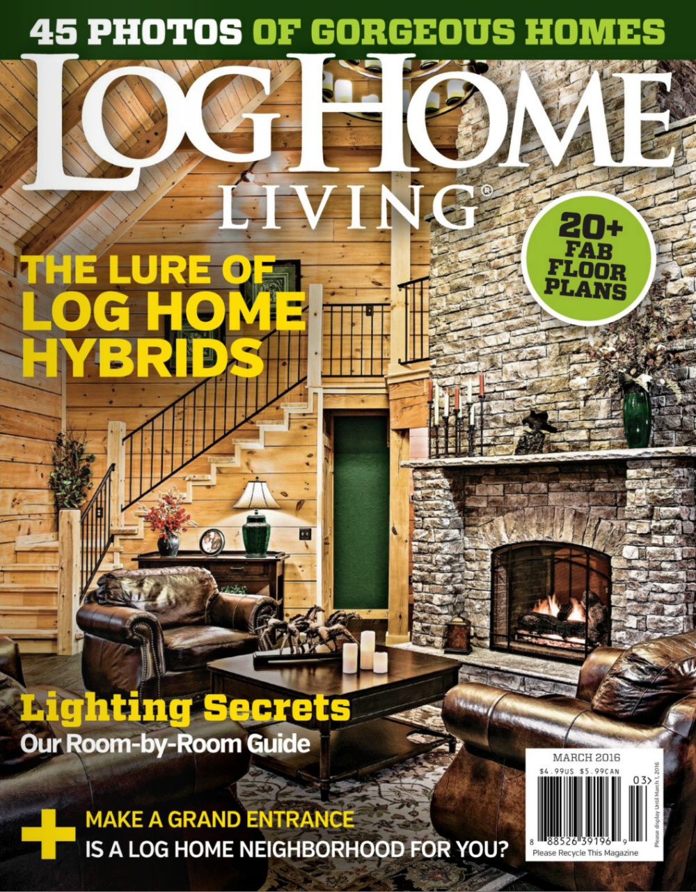 Mountain Top featured in March 2016 issue of Log Home Living.