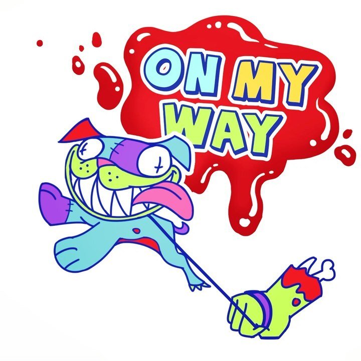 🎉✨now up on giphy!!(link in bio @ixelyav)✨🎁
&quot;On my way&quot; sticker that was an old sticker pack demo where I designed a pair of zombie critters lol🐶🐾🧟&zwj;♂️🌈✨This one is Snout the zombie pug!✨

I don't think I'll animate the full pack, 