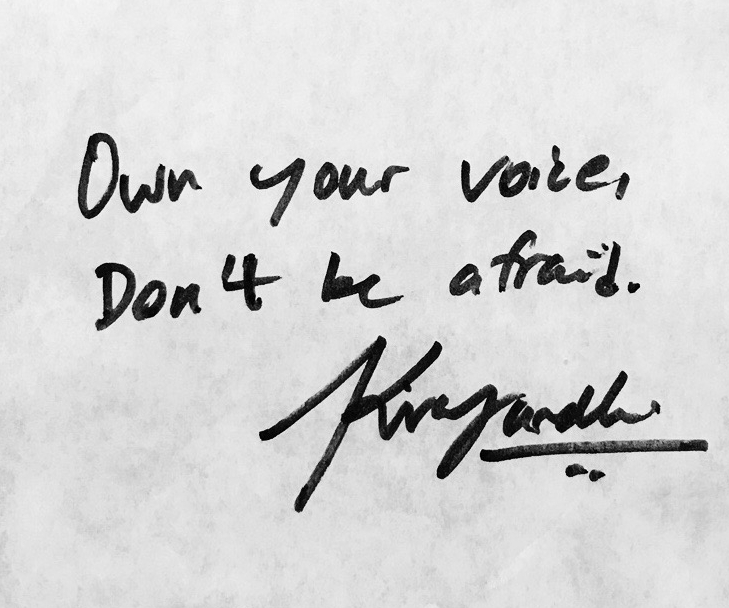 "Own your voice, Don't be afraid." - Kiran Gandhi , guest artist and educator for Identity, Power and Music (2016)