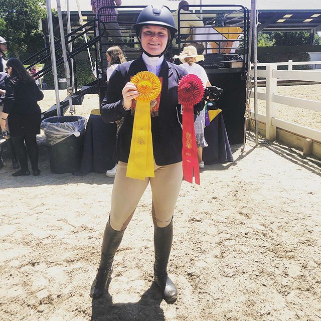 Kathleen Bassett taking him a red and a yellow ribbon after two stellar rounds in the A/A hunters&mdash;earning an 86 on Dior and an 85 on Lionheart!
