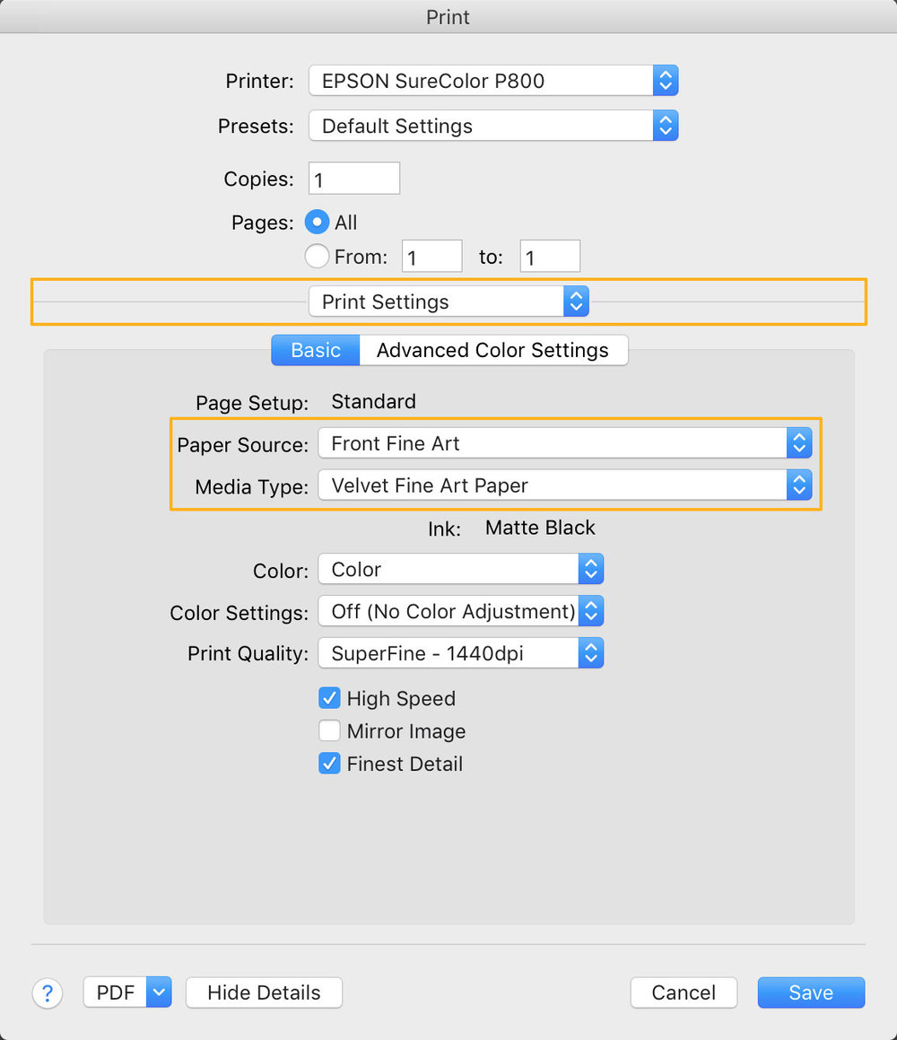 Set printer settings