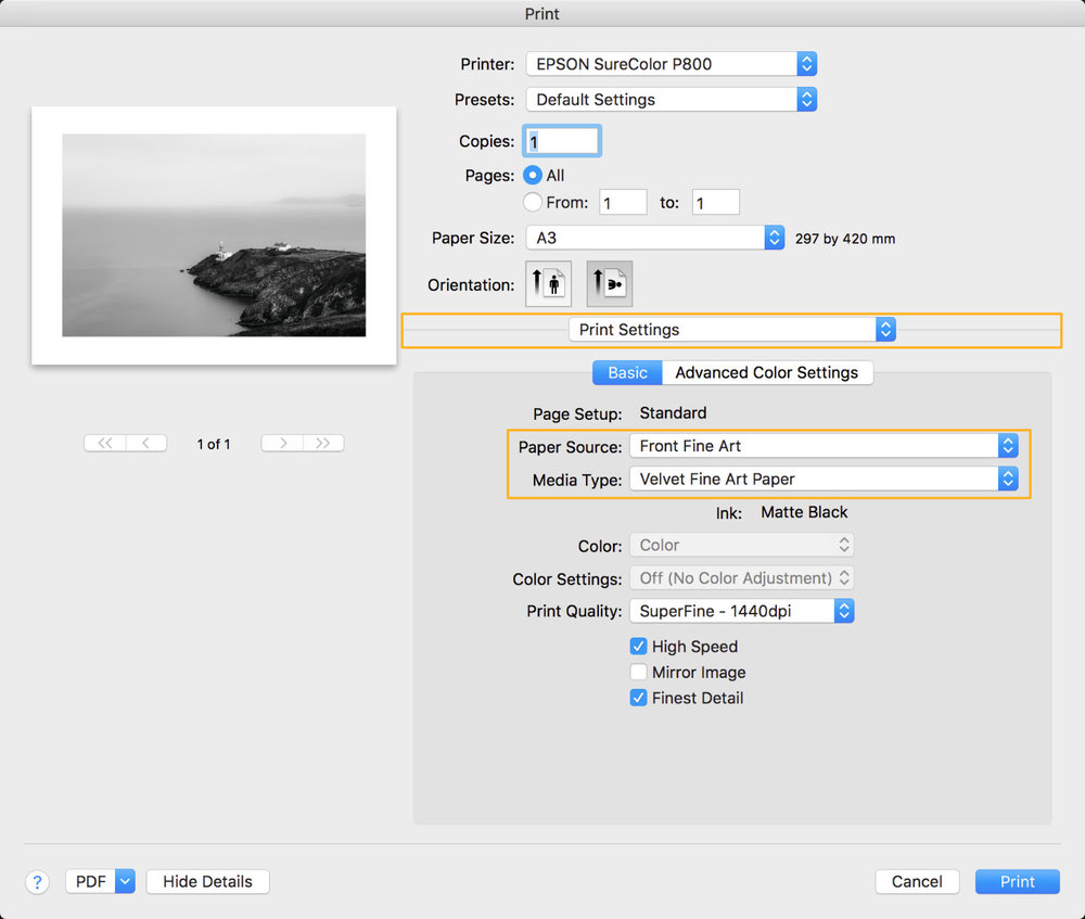 Print settings