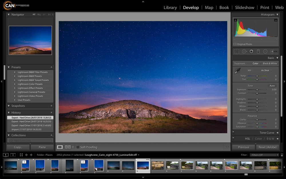 Lightroom develop interface with all panels switched on.
