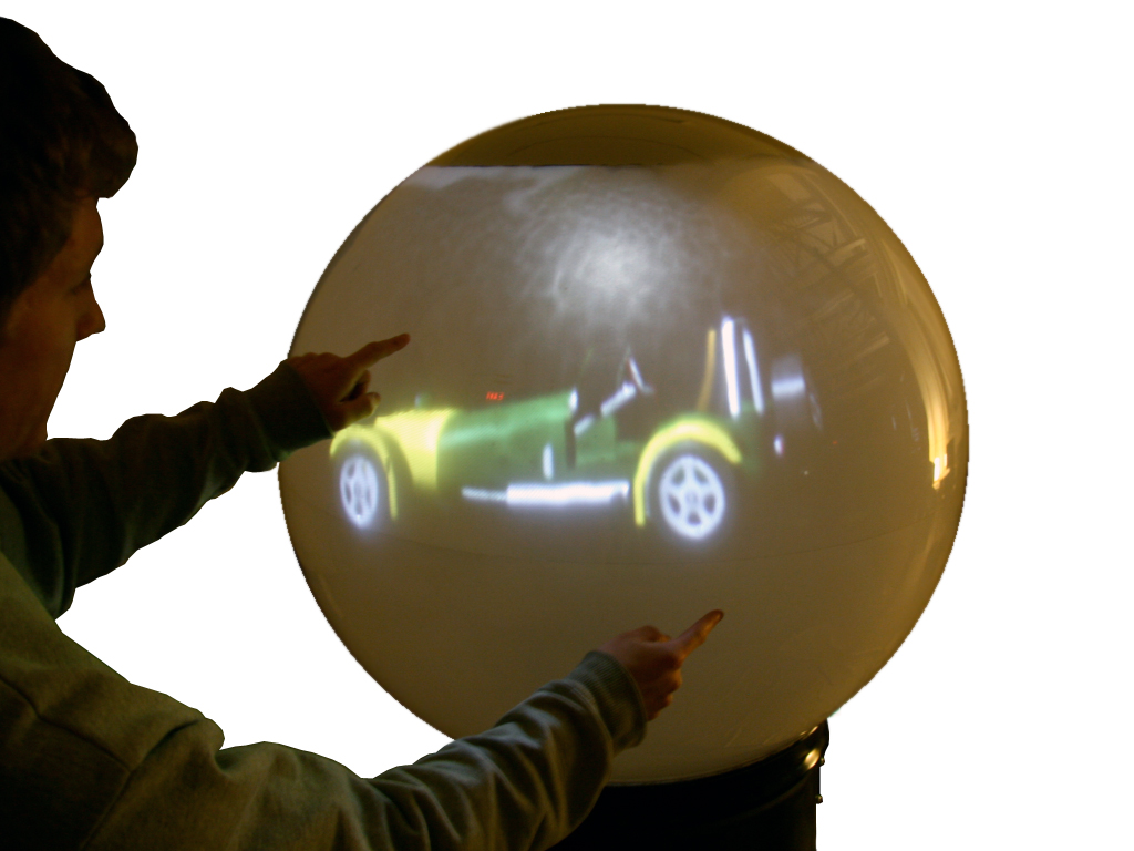 snowglobe (2009) multitouch spherical computer: zoom gesture