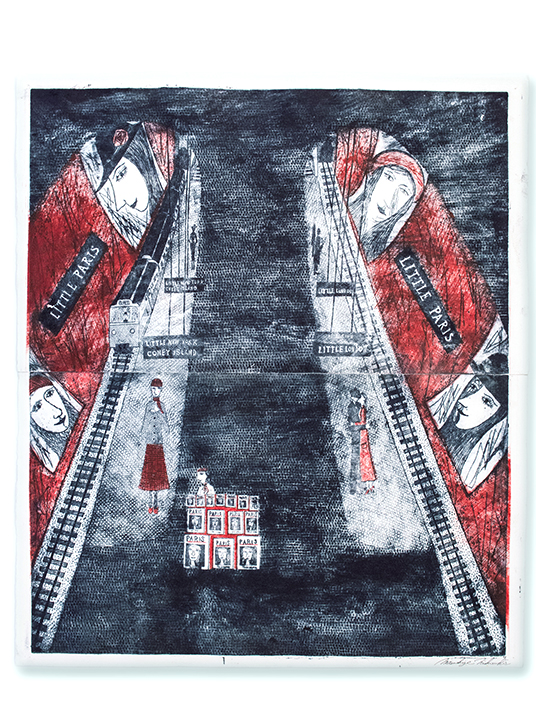 Etching by Mitsushige Nishiwaki, Metro: Red, 20.5'' x 17.5''