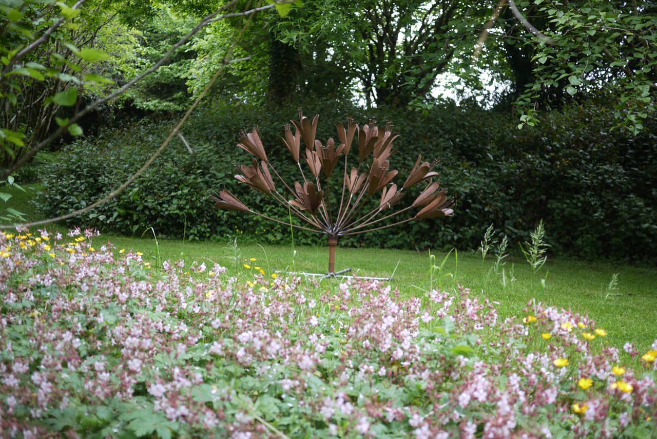 Agapanthas Sculpture on display at Stone Lane Gardens on the Edge of Dartmoor. It is approximately 6ft in diameter and is designed to be either ground positioned as above, or high up on a stem. Price - £1250