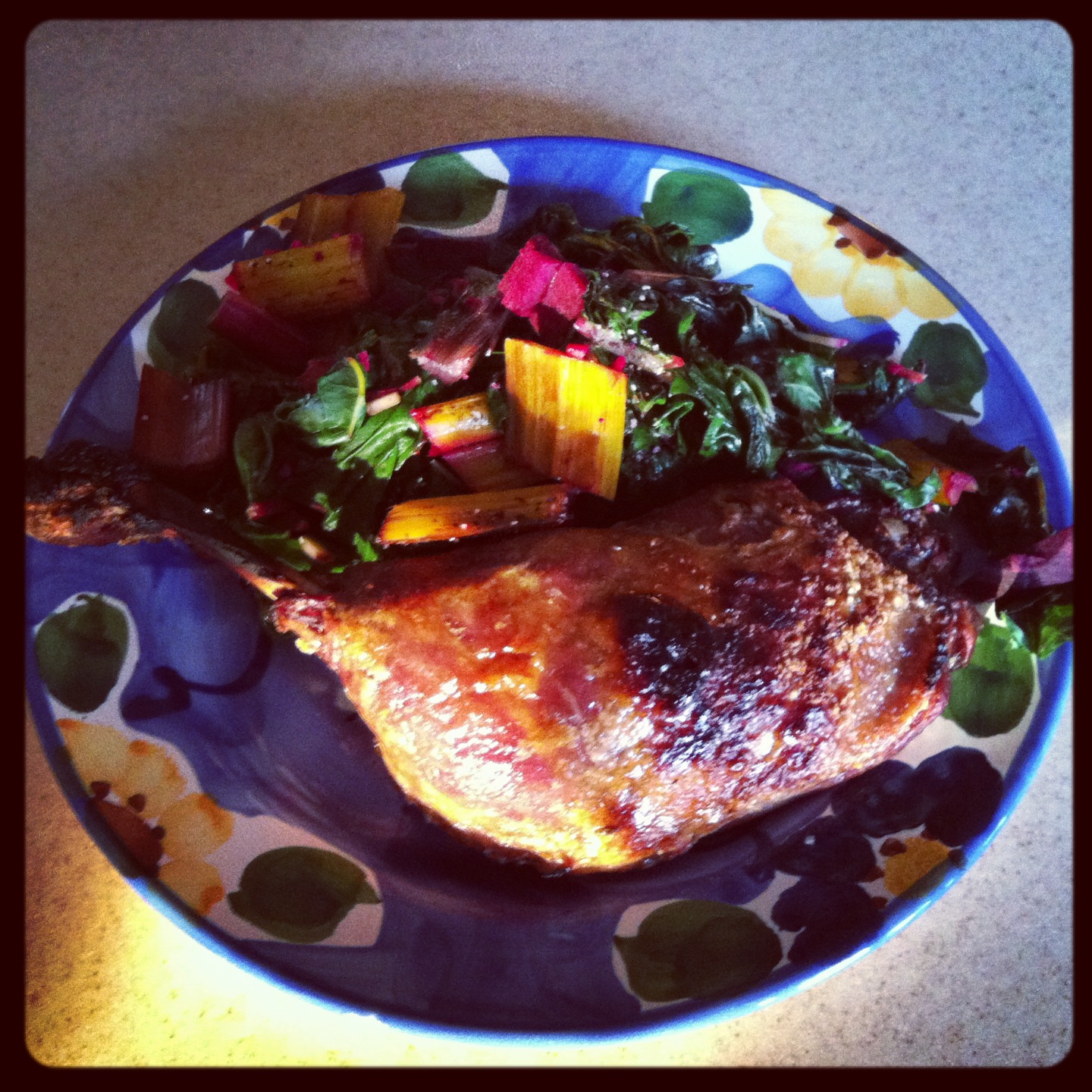 Hello duck leg and sauteed rainbow chard! This meal is 21-day sugar detox approved ! 