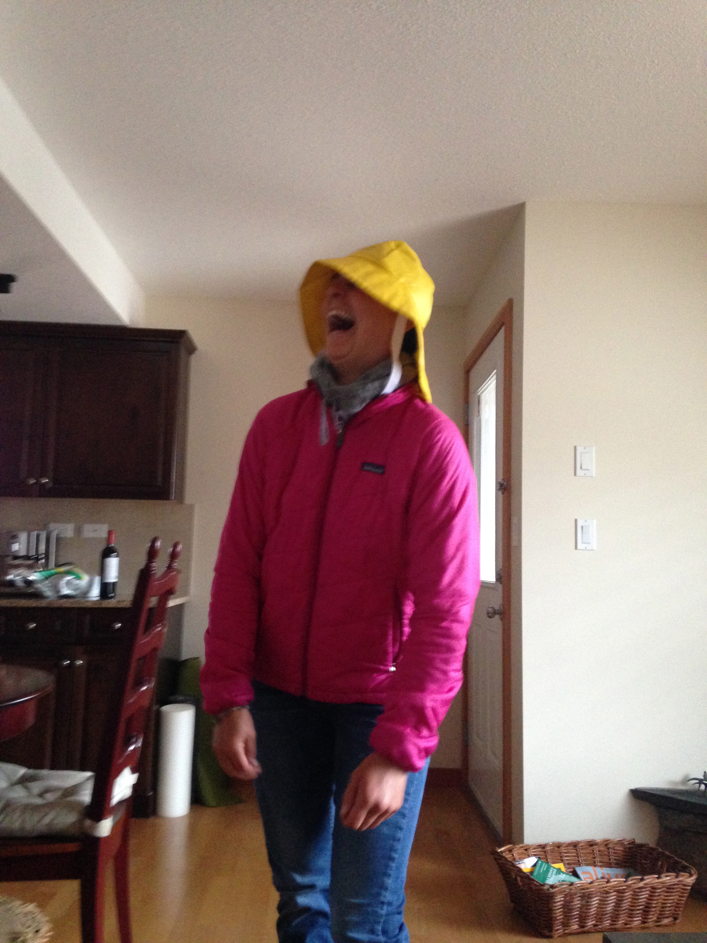 Laugh a little every day. As seen here, my friend Laurie thinks her hat is rather hilarious. Quite frankly, so do I. 