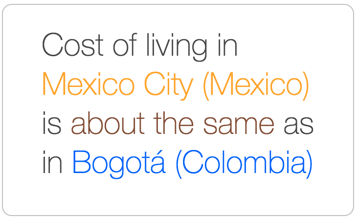  Mexico City costs about the same as Bogota